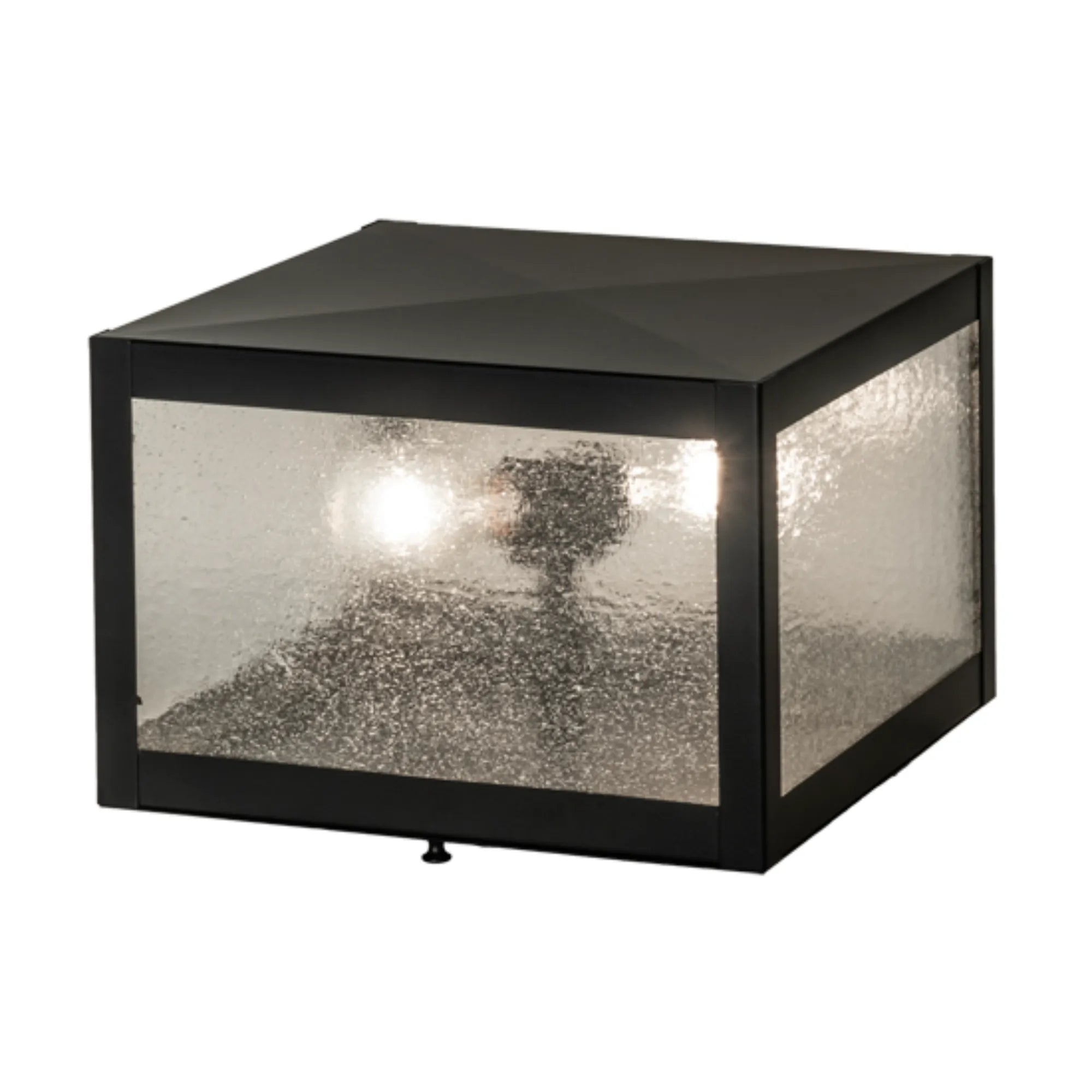12" Square Seneca Prime Post Mount – Solar Black – Clear Seeded – Damp-Rated – Meyda Lighting