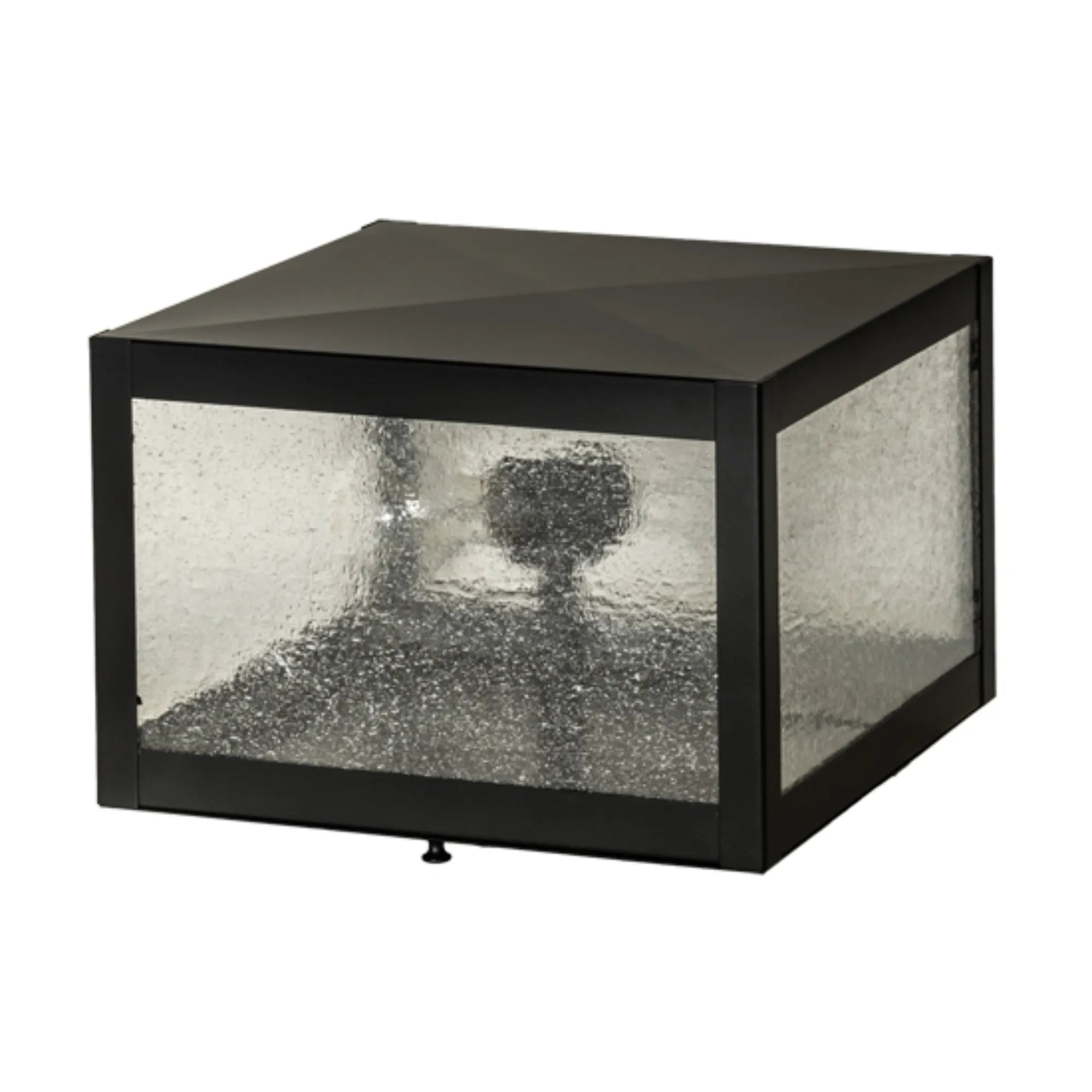 12" Square Seneca Prime Post Mount – Solar Black – Clear Seeded – Damp-Rated – Meyda Lighting