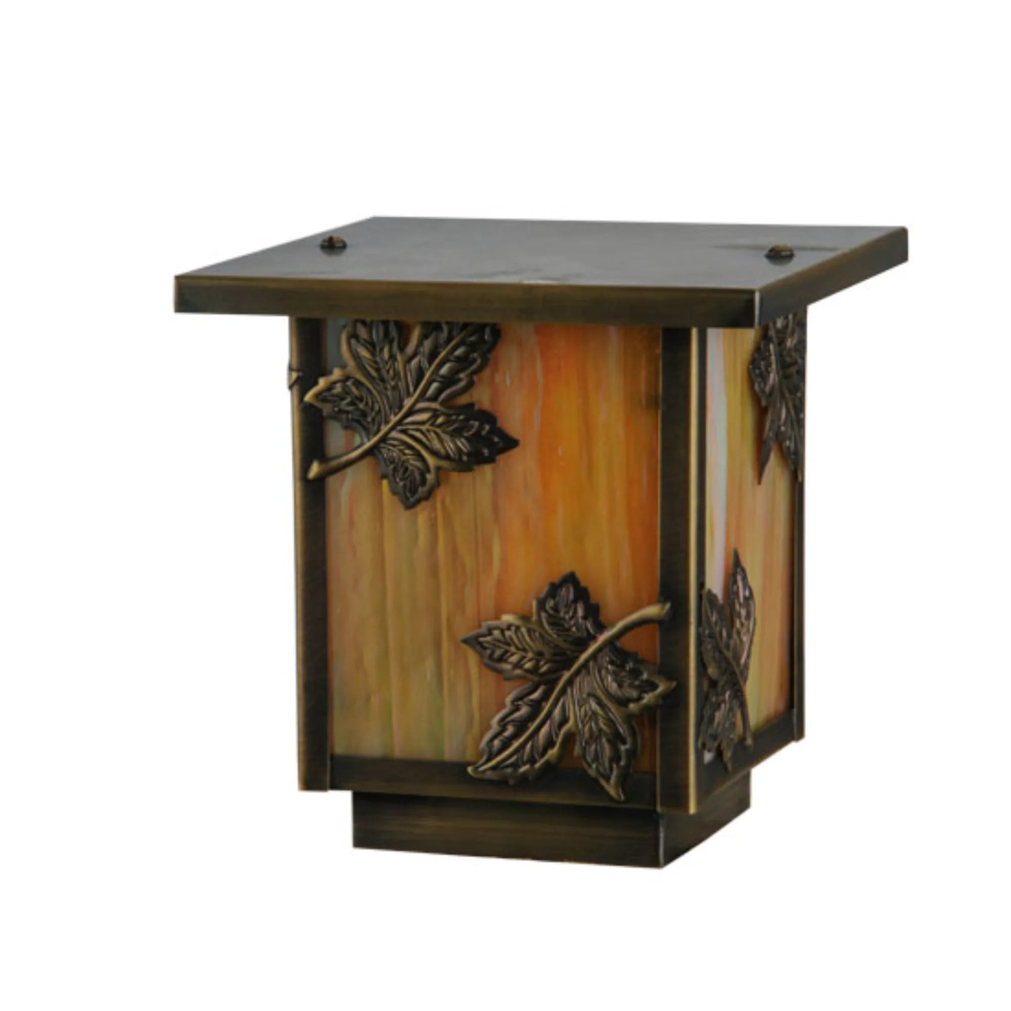 6.5"Sq Hyde Park Maple Leaf Deck Light – Antique Brass – Wet-Rated – Meyda Lighting