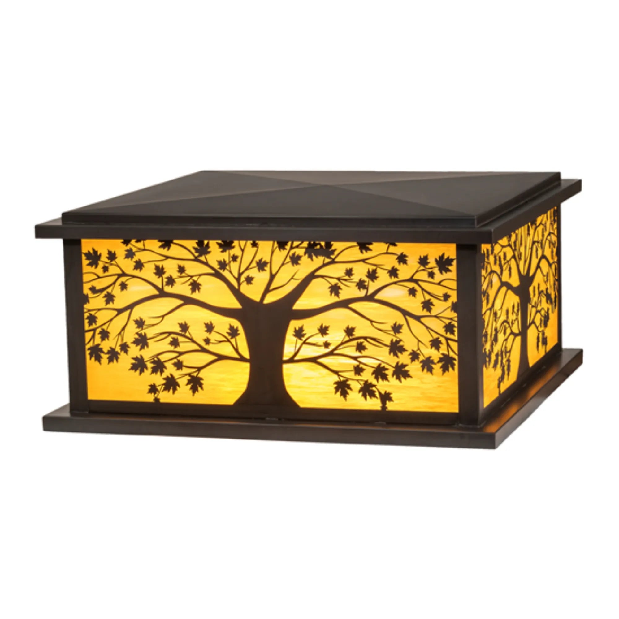 34" Square Maple Tree Pier Mount – Craftsman Brown – Honey Art Glass – Wet-Rated – Meyda Lighting