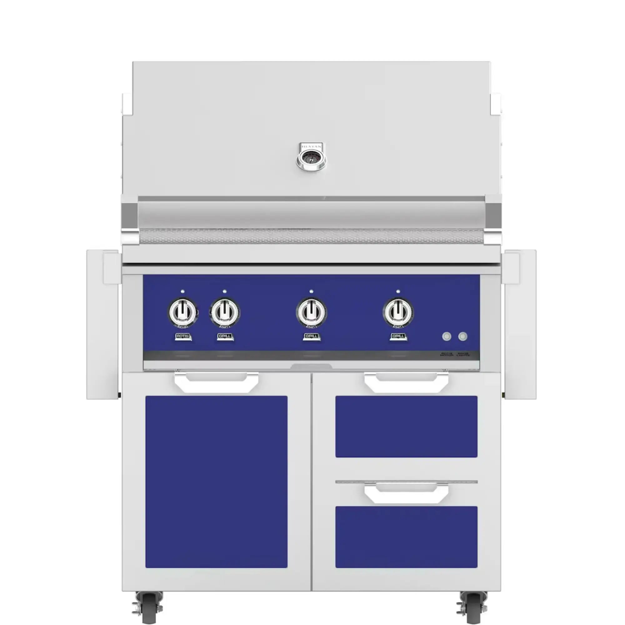 Hestan 36-Inch Freestanding Gas Grill on Double Drawer & Door Cart Hestan