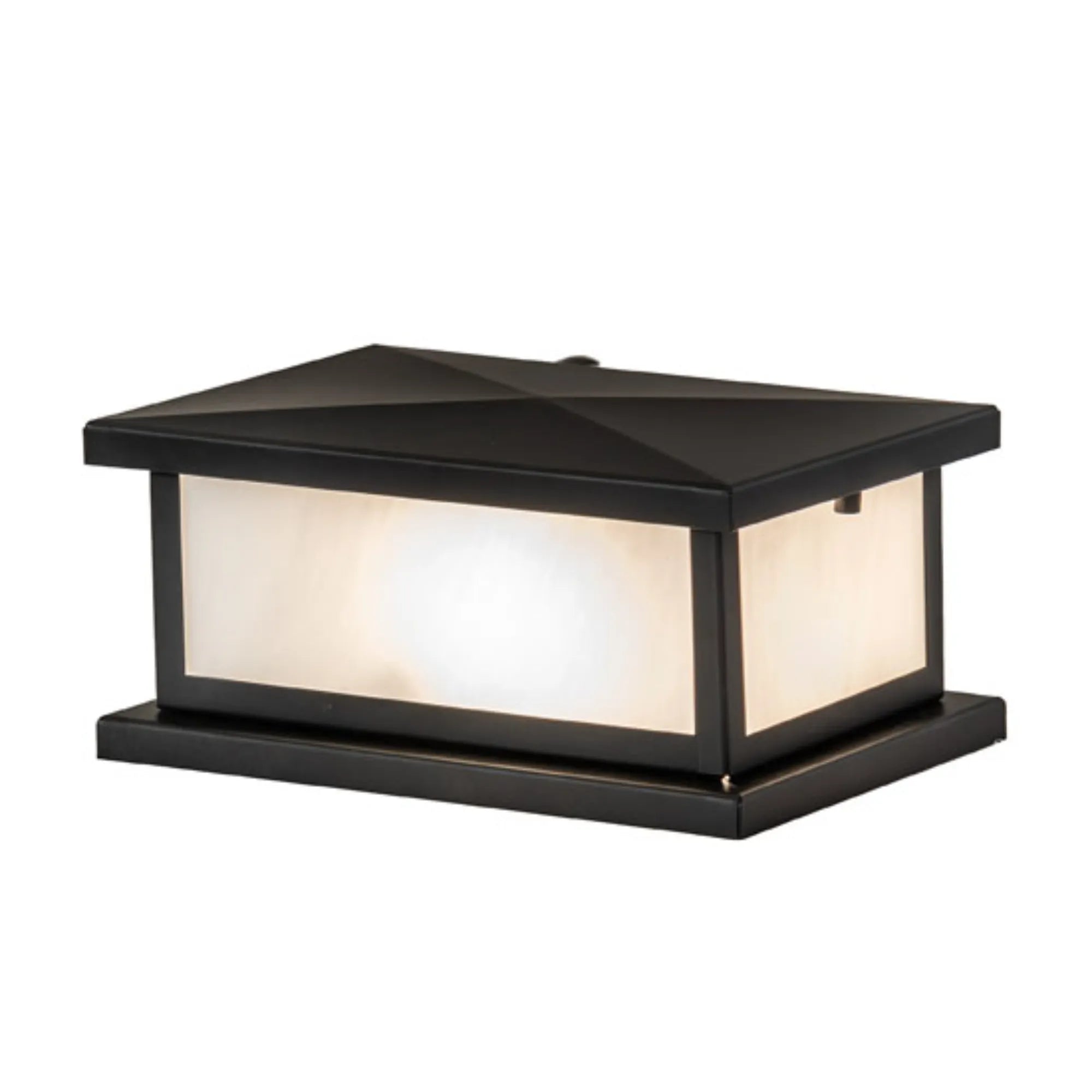 9" Long Mission Prime Pier Mount – Solar Black – White Art Glass – Wet-Rated – Meyda Lighting