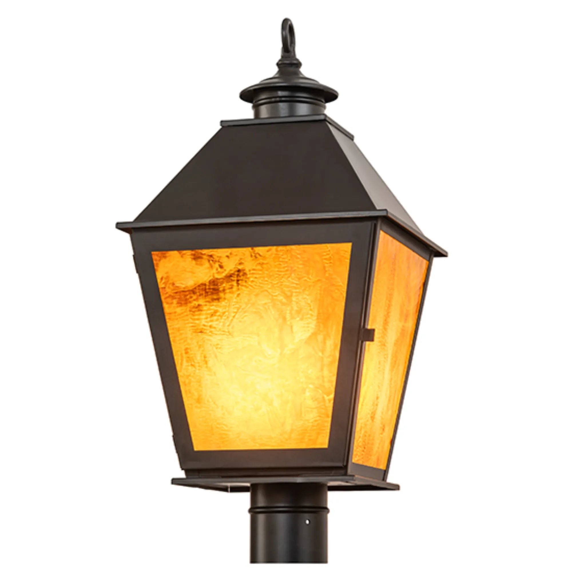 11" Square Turin Post Mount – Craftsman Brown – Honey Ripple Glass – Wet-Rated – Meyda Lighting