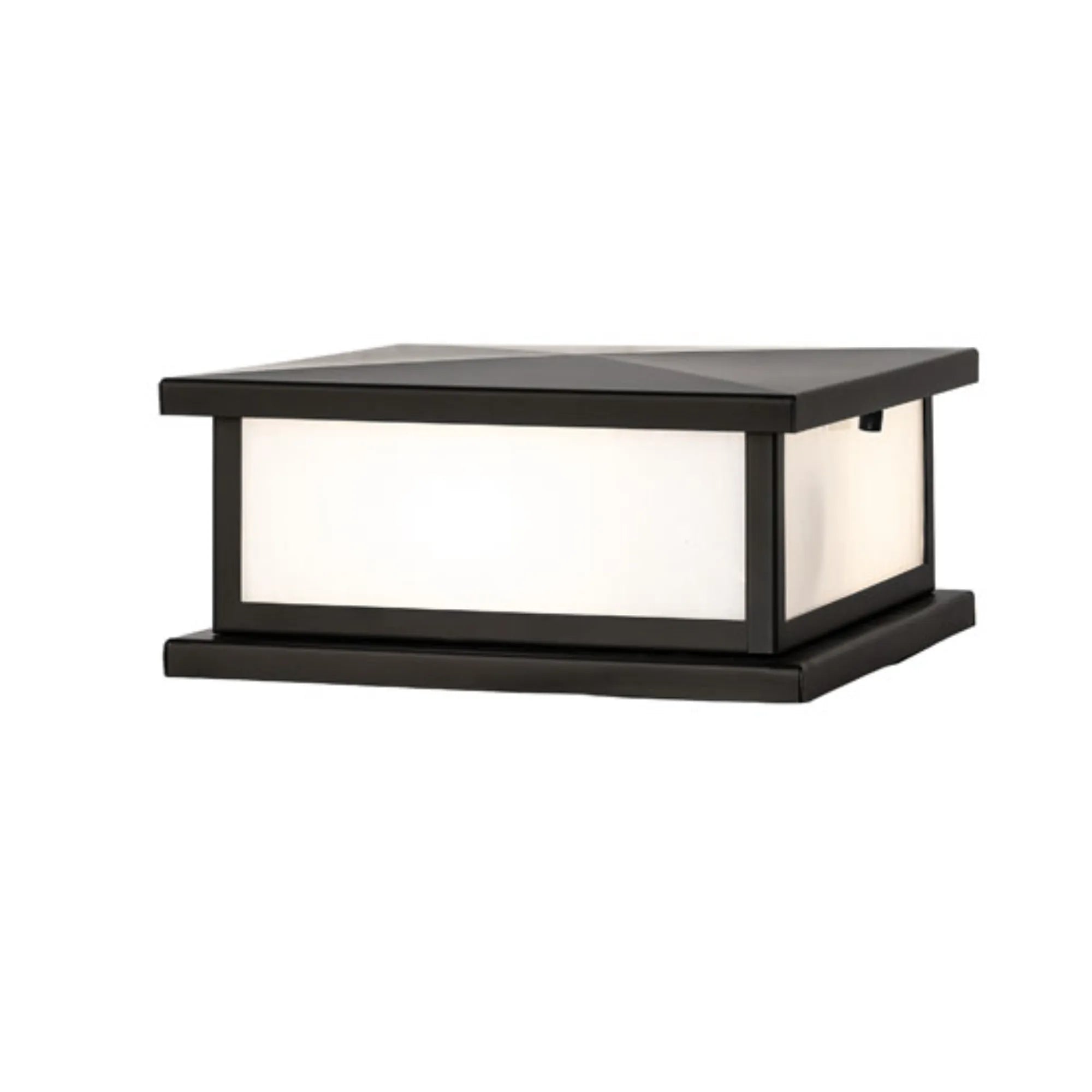 9" Square Mission Prime Pier Mount – Solar Black – White Art Glass – Wet-Rated – Meyda Lighting