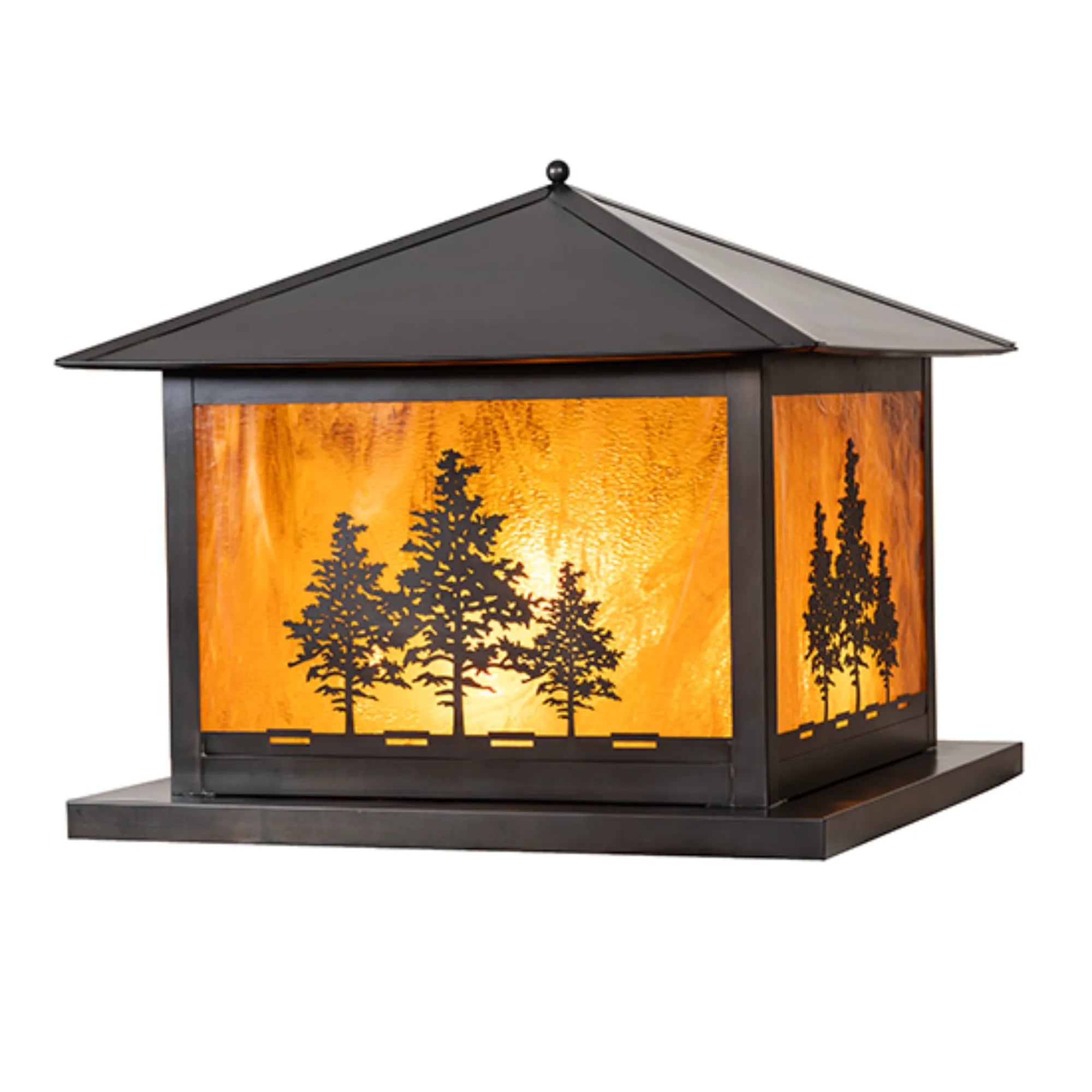 30" Square Tamarack Pier Mount – Craftsman Brown – Honey Art Glass – Wet-Rated – Meyda Lighting