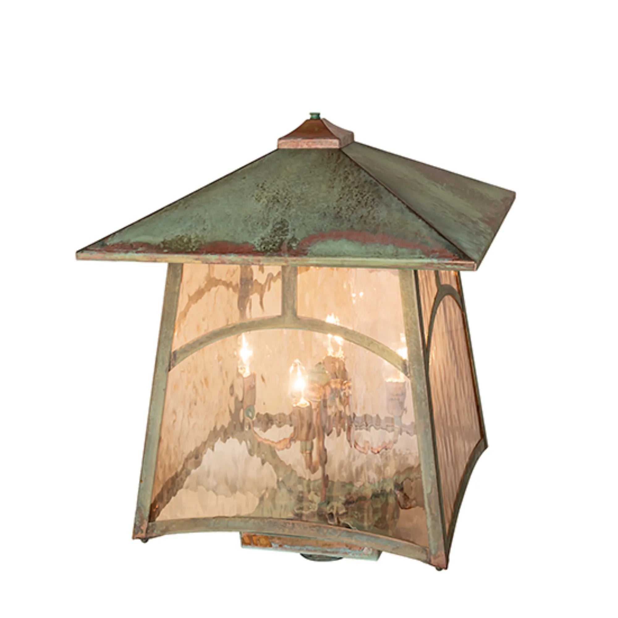 18" Square Stillwater Hill Top Post Mount – Verdigris – Rose Gold Glass – Wet-Rated – Meyda Lighting