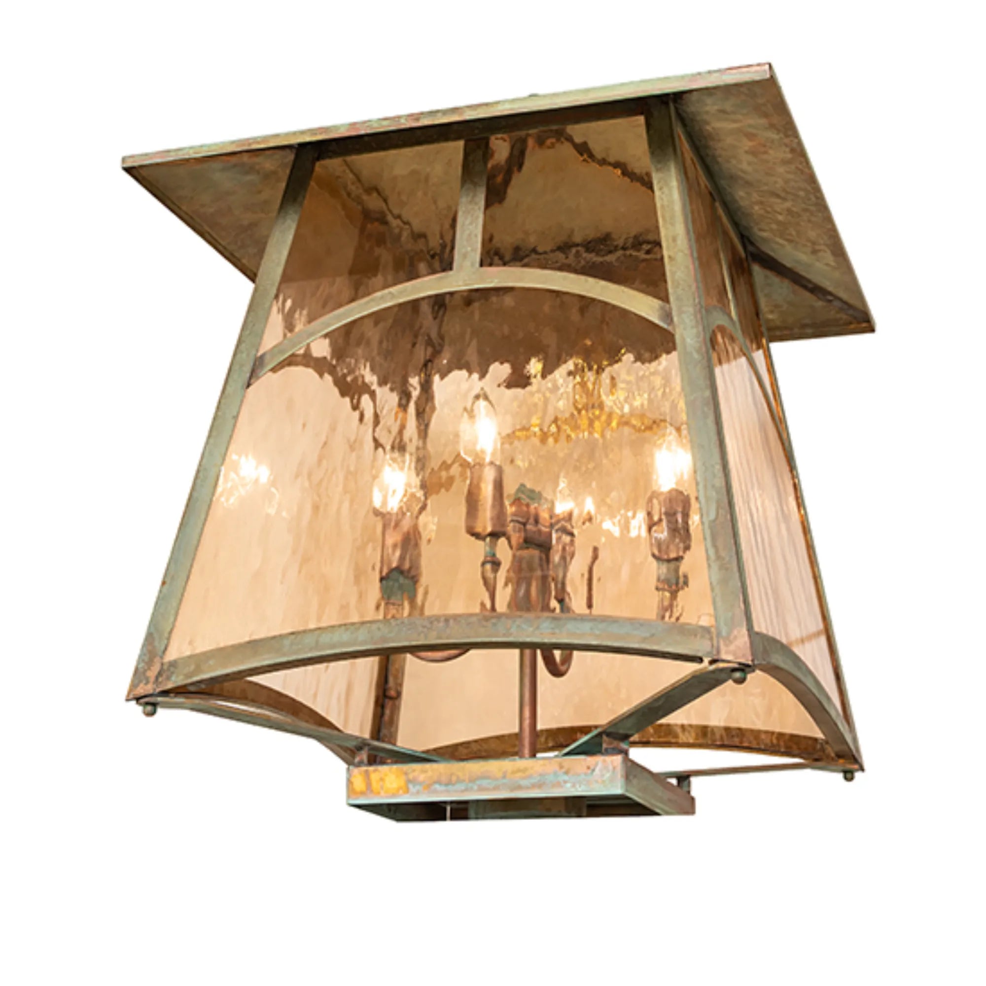 18" Square Stillwater Hill Top Post Mount – Verdigris – Rose Gold Glass – Wet-Rated – Meyda Lighting