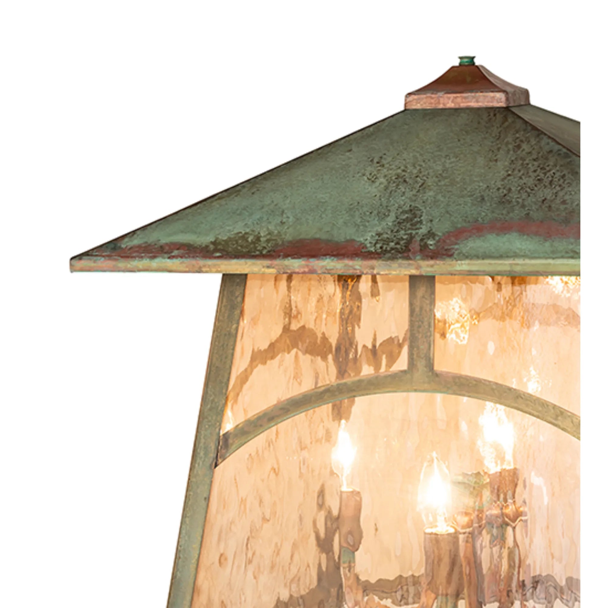 18" Square Stillwater Hill Top Post Mount – Verdigris – Rose Gold Glass – Wet-Rated – Meyda Lighting