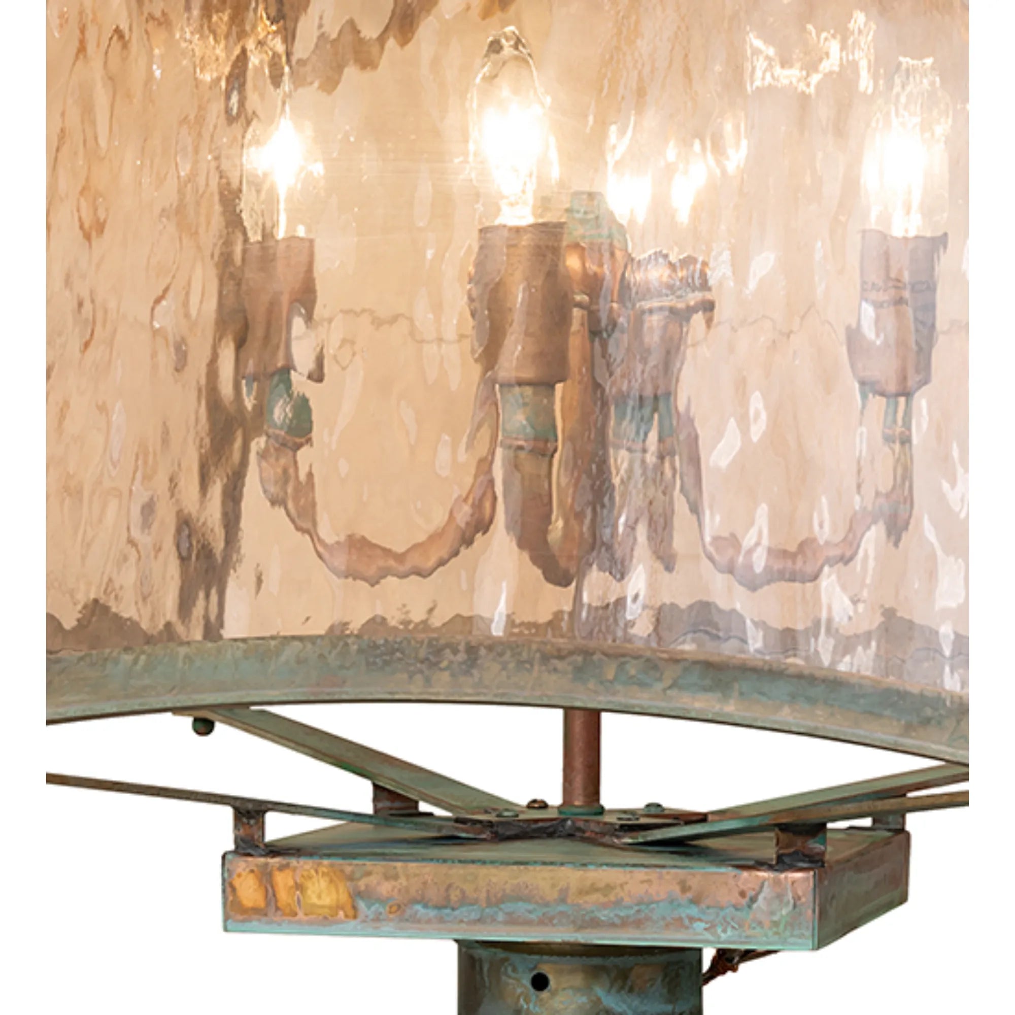 18" Square Stillwater Hill Top Post Mount – Verdigris – Rose Gold Glass – Wet-Rated – Meyda Lighting
