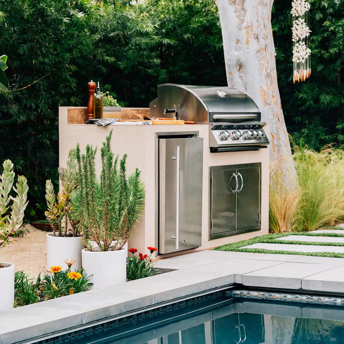 Premium outdoor kitchen components installed in a custom outdoor kitchen island — stainless steel outdoor kitchen components for backyard cooking and entertaining
