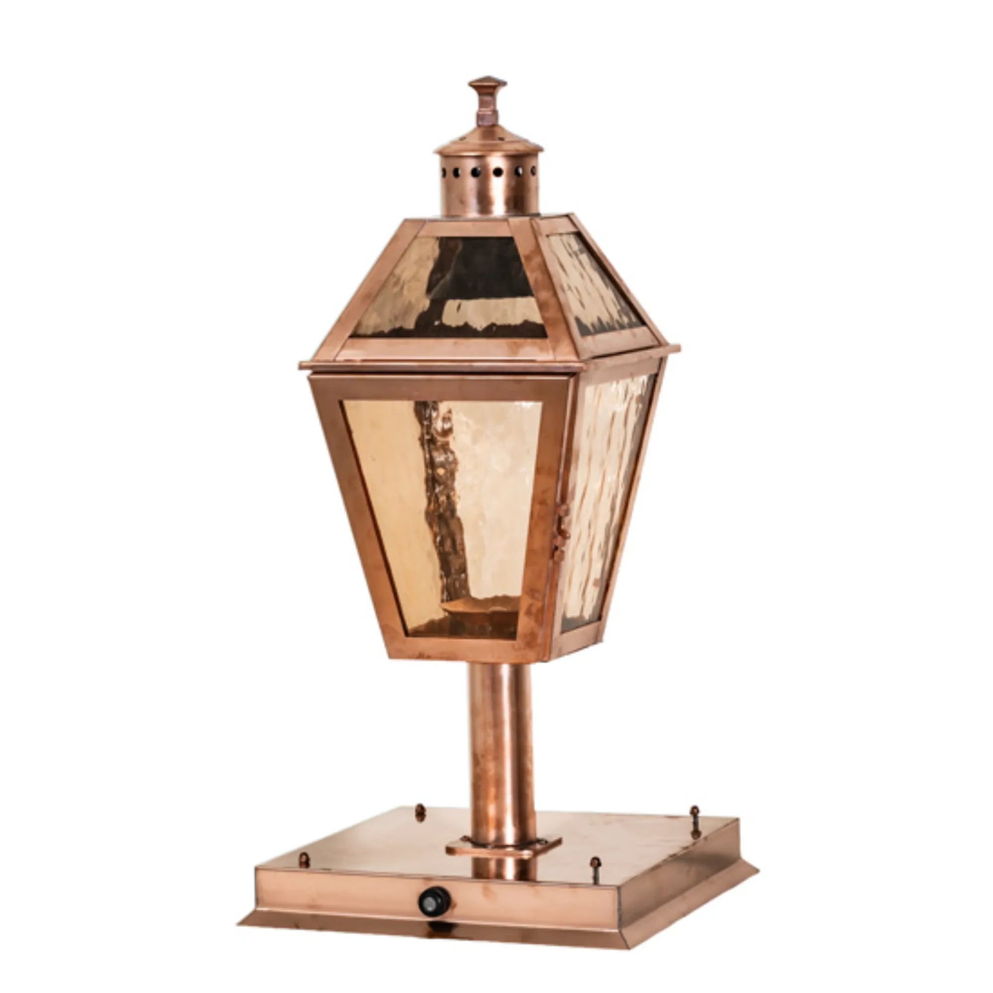12.5" Square Corrina Pier Mount – Raw Copper – Rose Gold Glass – Wet-Rated – Meyda Lighting