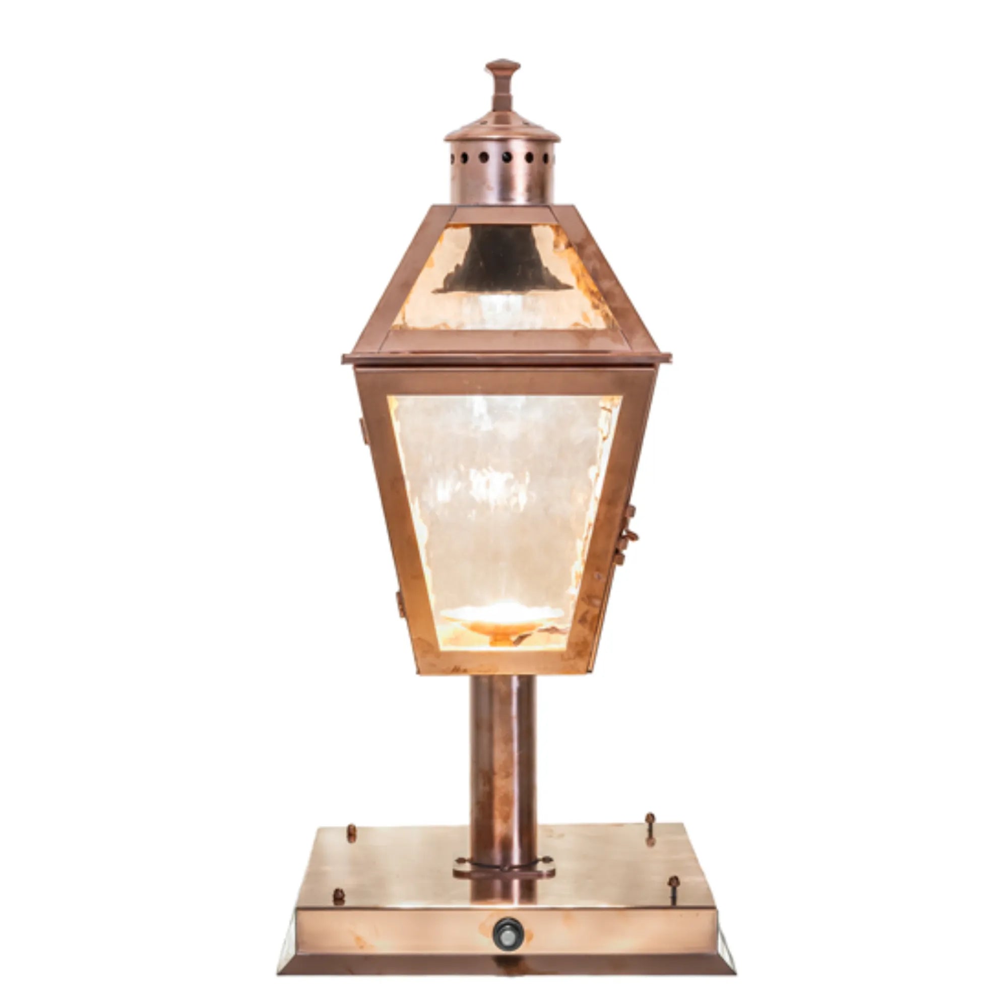 12.5" Square Corrina Pier Mount – Raw Copper – Rose Gold Glass – Wet-Rated – Meyda Lighting