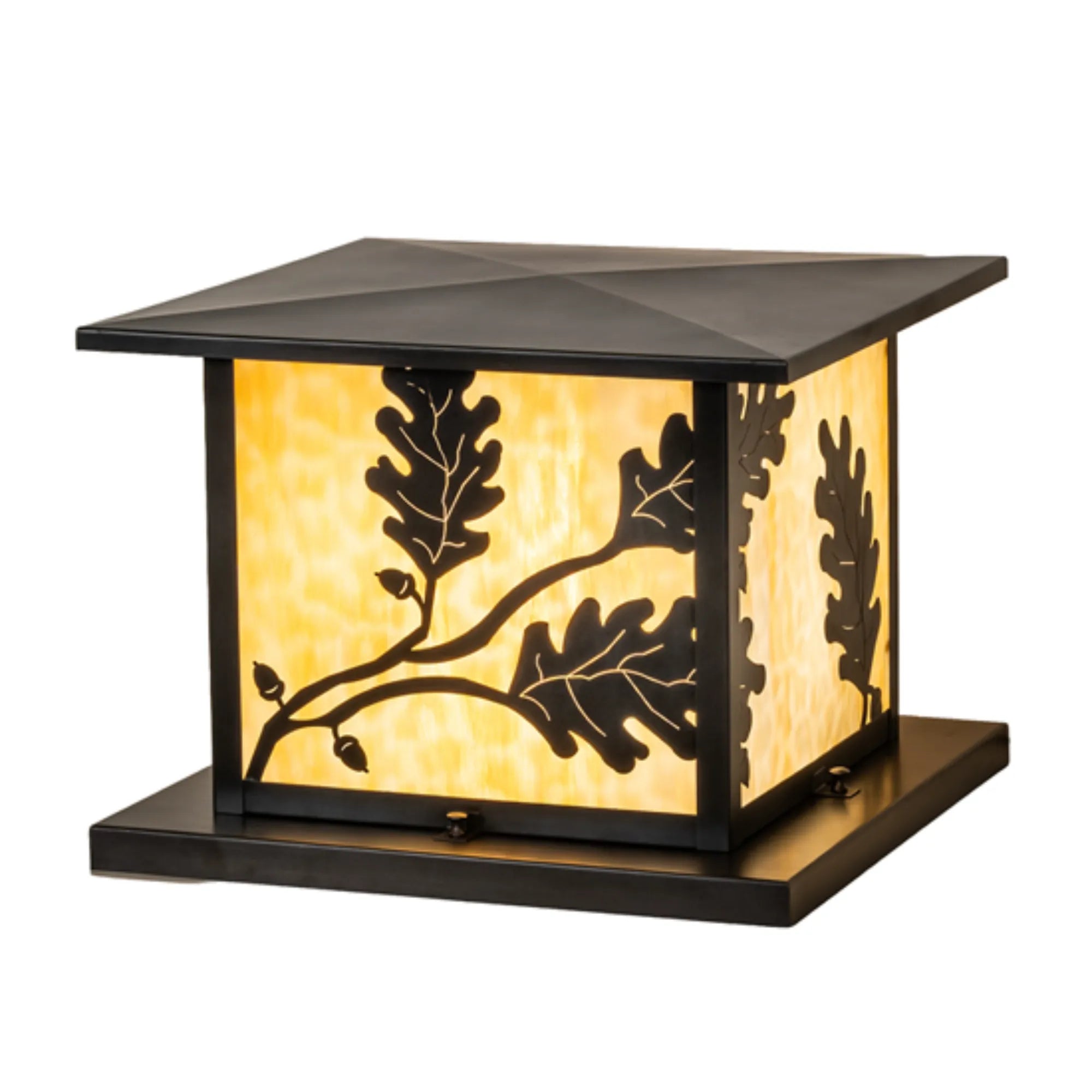 16" Square Hyde Park Oak Leaf Pier Mount – Craftsman Brown – Wet-Rated – Meyda Lighting