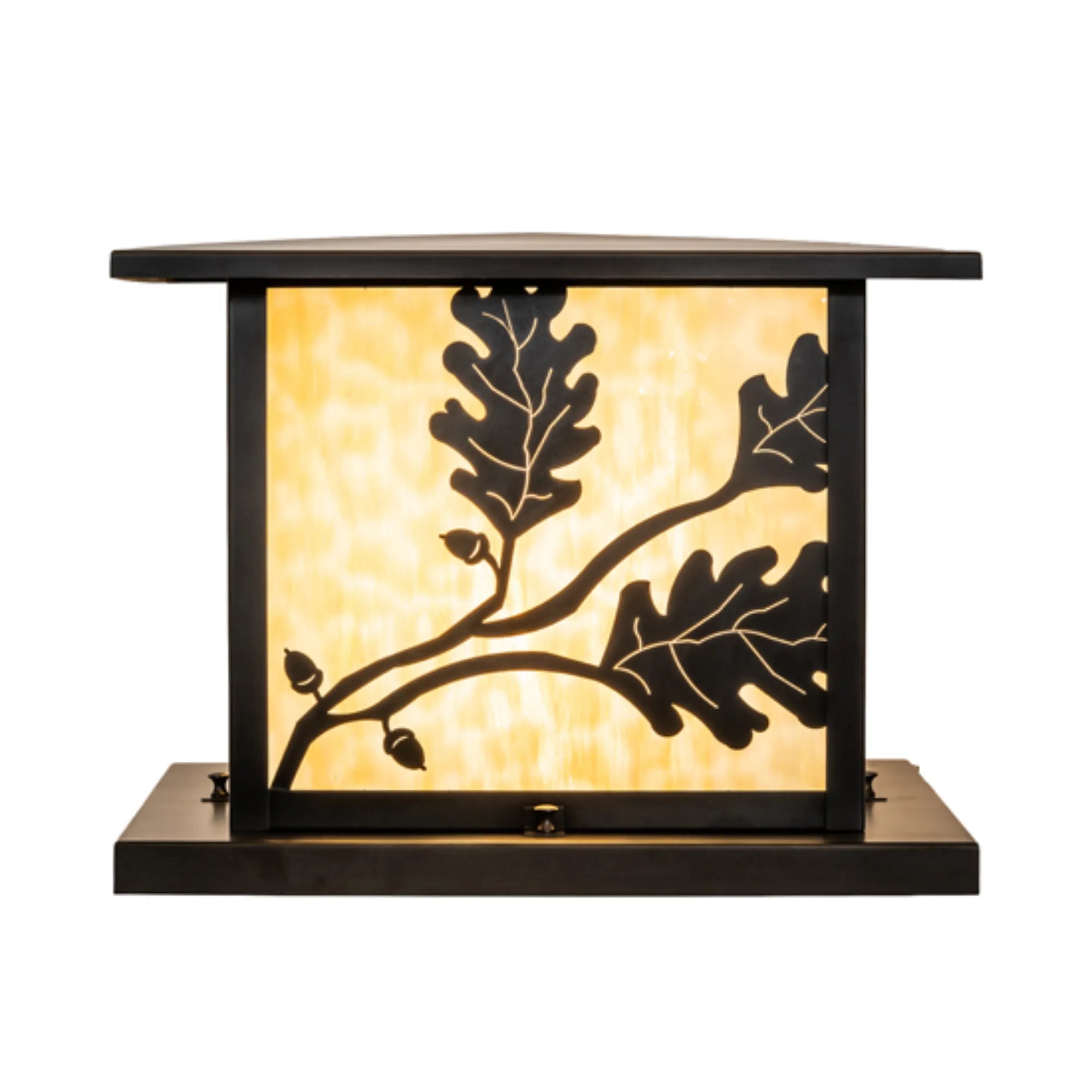 16" Square Hyde Park Oak Leaf Pier Mount – Craftsman Brown – Wet-Rated – Meyda Lighting