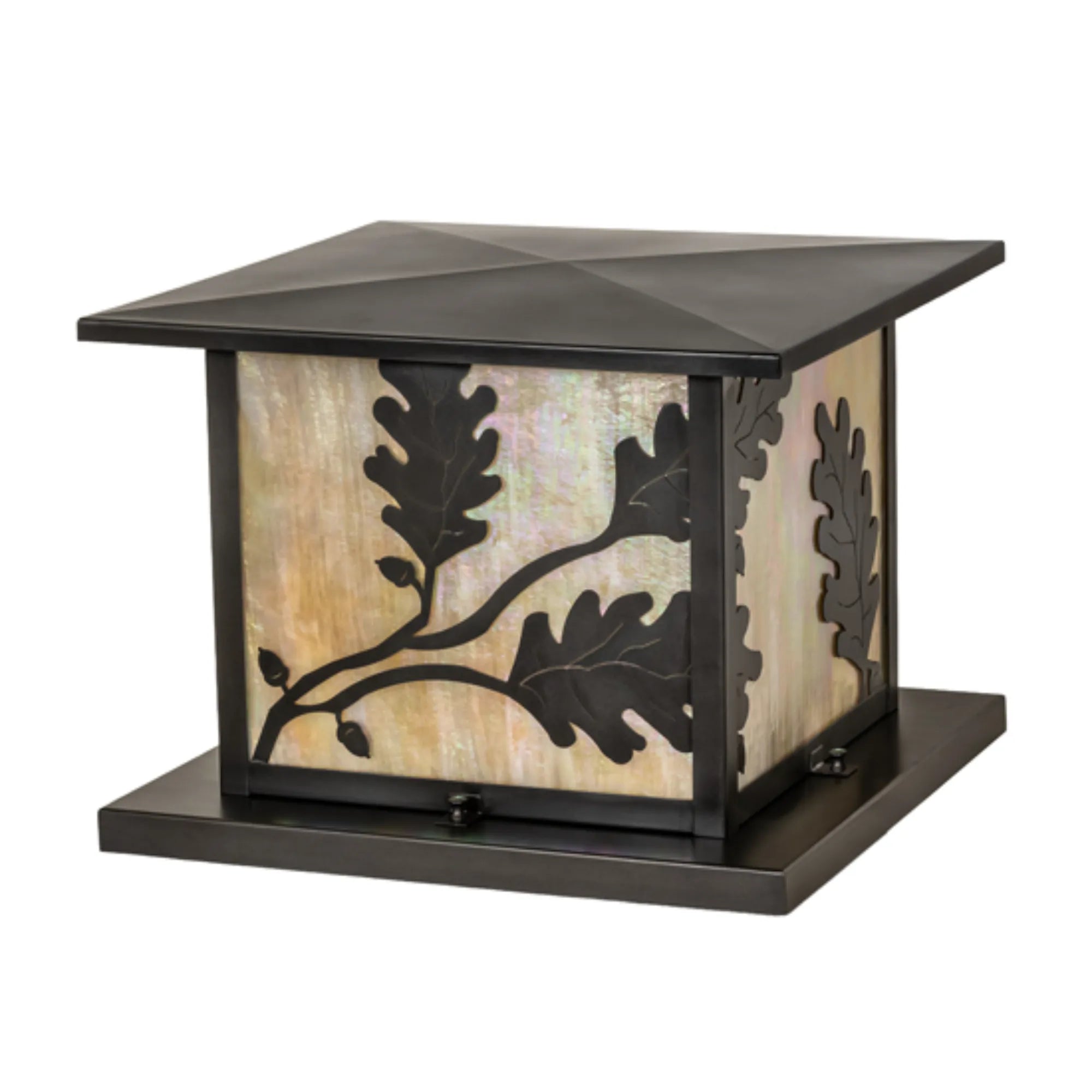 16" Square Hyde Park Oak Leaf Pier Mount – Craftsman Brown – Wet-Rated – Meyda Lighting