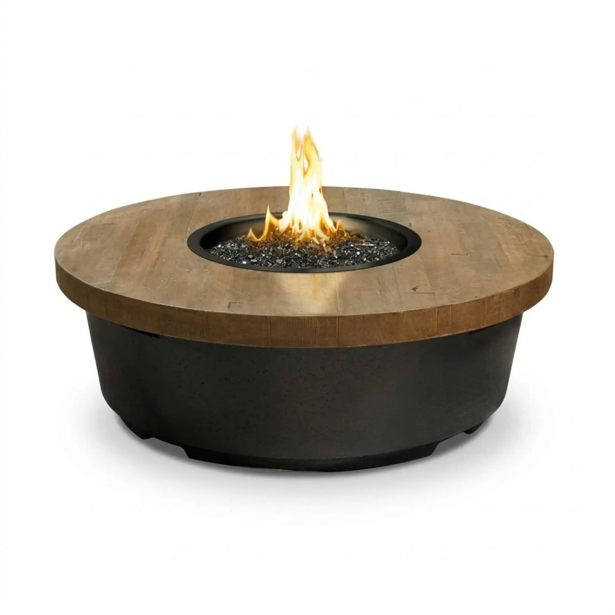 American Fyre Designs Contempo Round 47" Reclaimed Wood and GFRC Gas Fire Pit Table American Fyre Designs