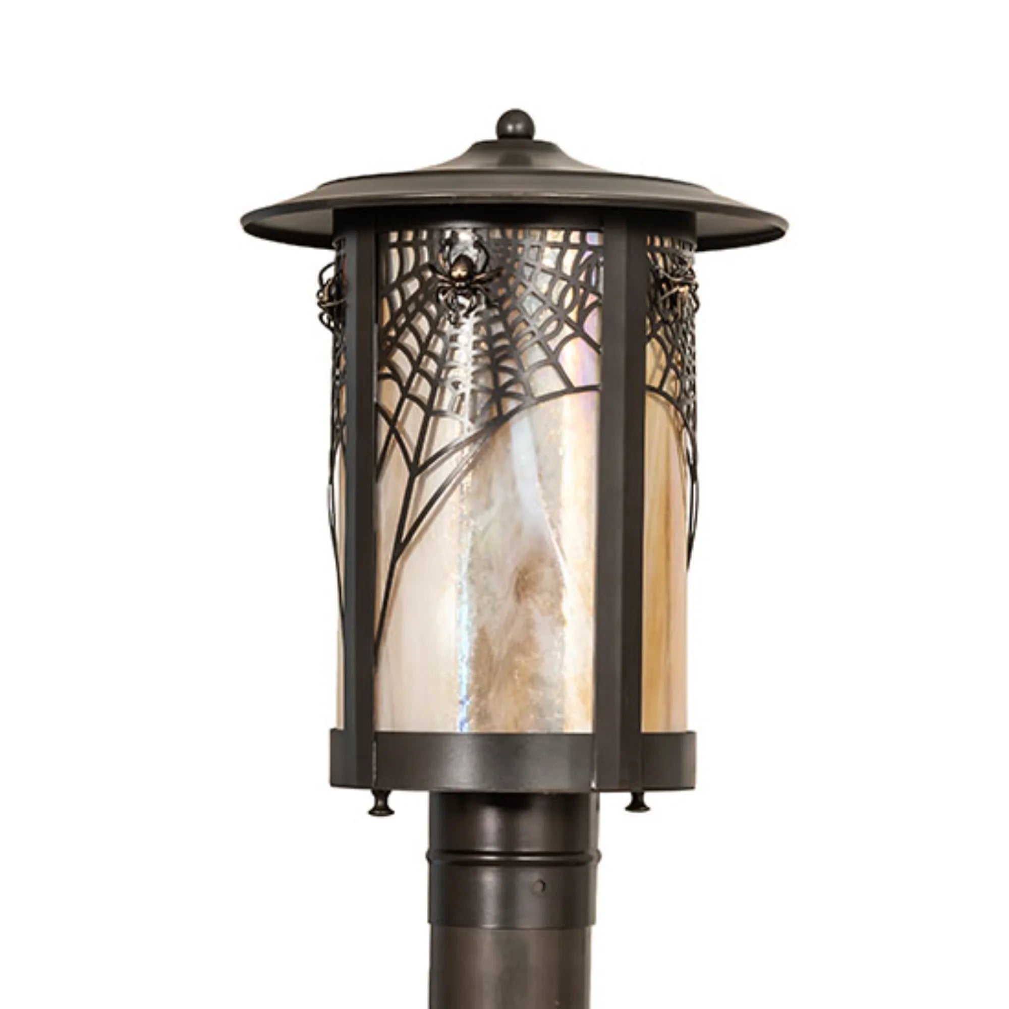 10" Wide Fulton Spider Web Post Mount – Craftsman Brown – Wet-Rated – Meyda Lighting