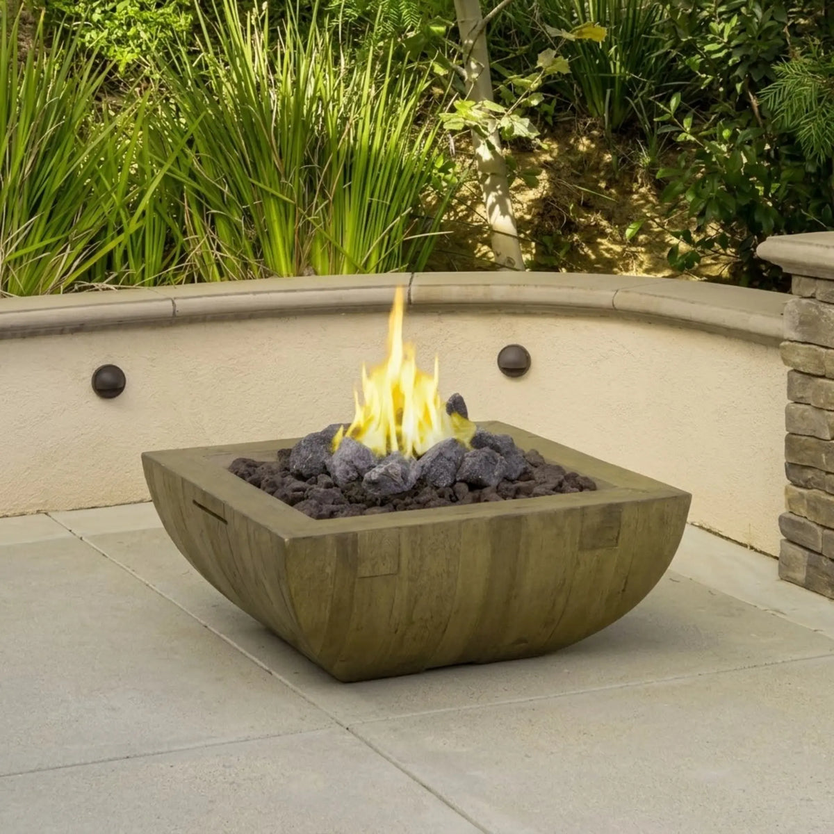 American Fyre Designs Bordeaux Square 36" Reclaimed Wood and GFRC Gas Fire Bowl American Fyre Designs