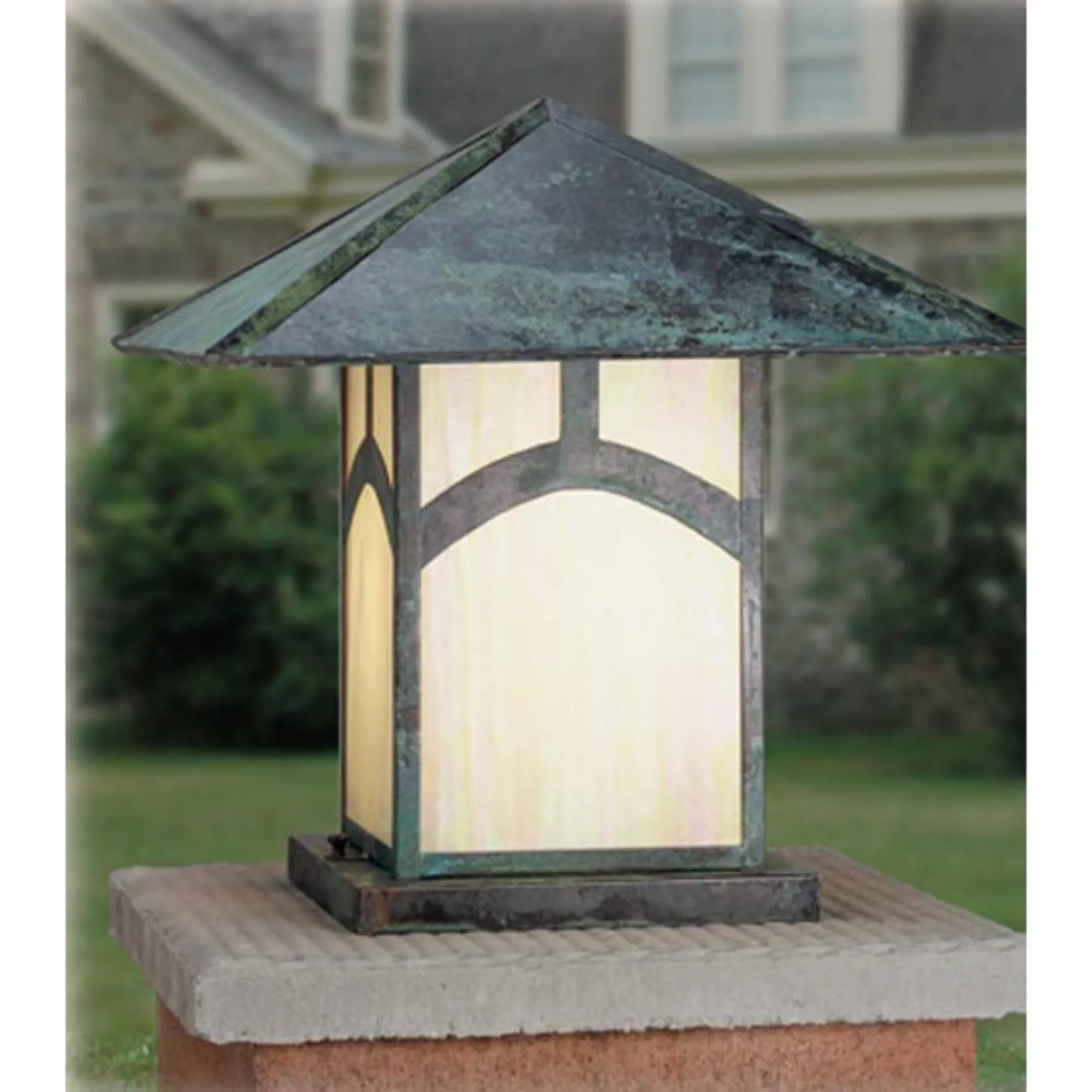 17.5"Sq Seneca Mount Hill Top Pier Mount – Verdigreis – Wet-Rated – Meyda Lighting