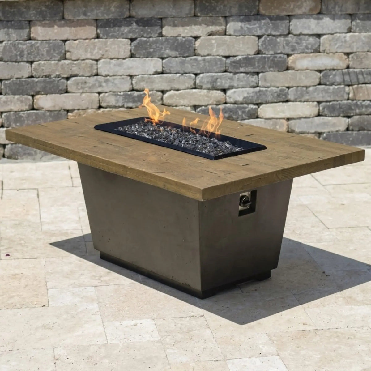 American Fyre Designs Reclaimed Wood Cosmopolitan Rectangle 54" GFRC Gas Fire Pit Table American Fyre Designs