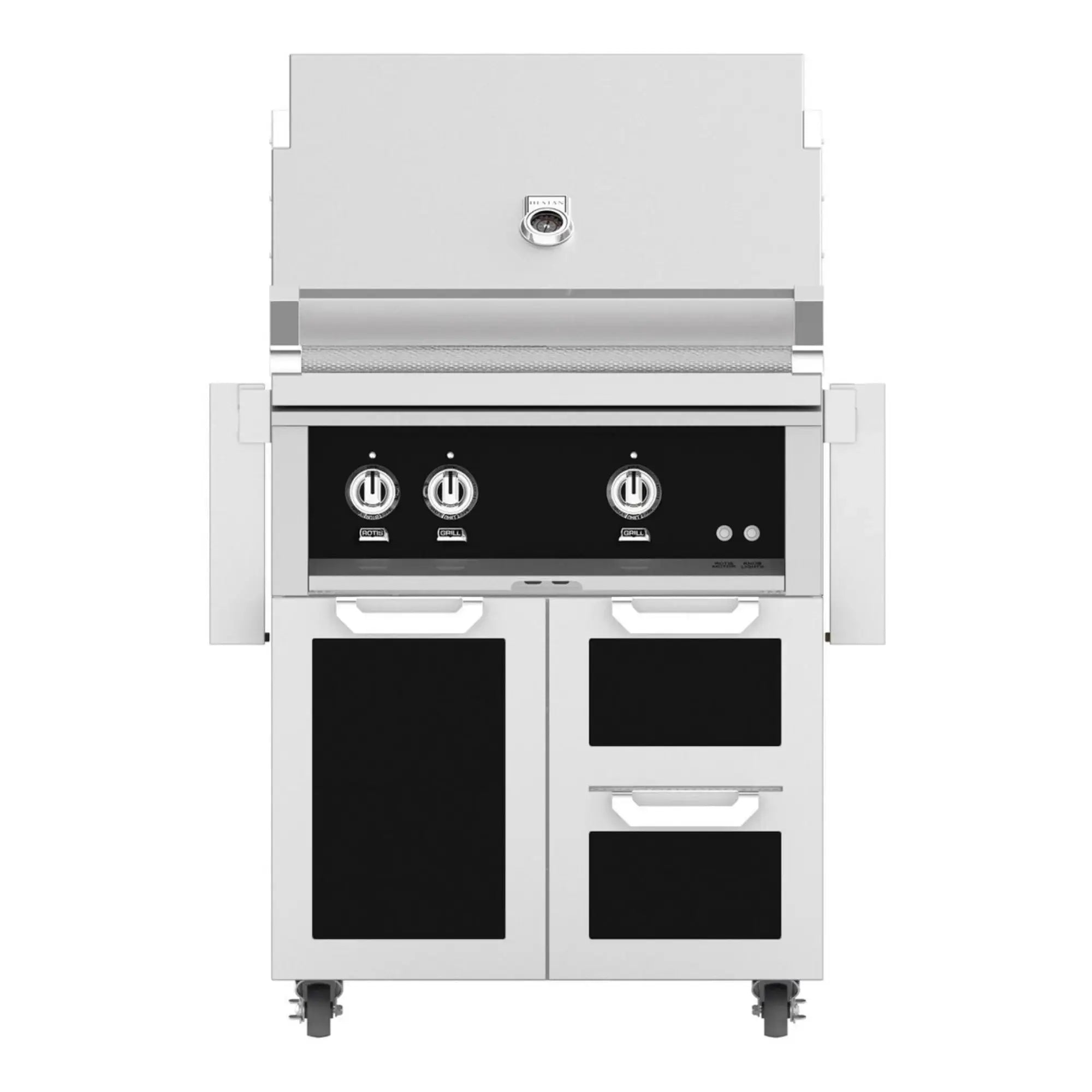 Hestan 30-Inch Freestanding Gas Grill on Double Drawer & Single Door Cart Hestan