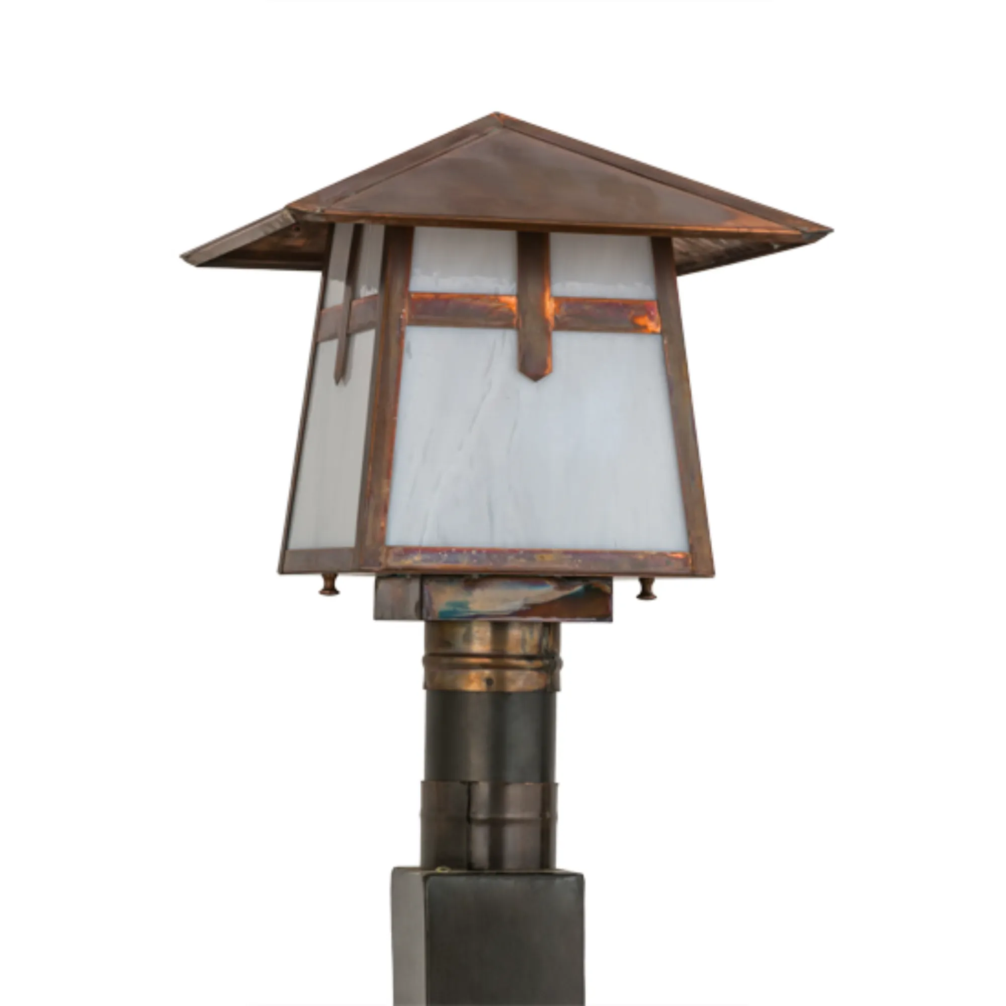 12"Sq Stillwater Cross Mission Post Mount – Vintage Copper – Wet-Rated – Meyda Lighting