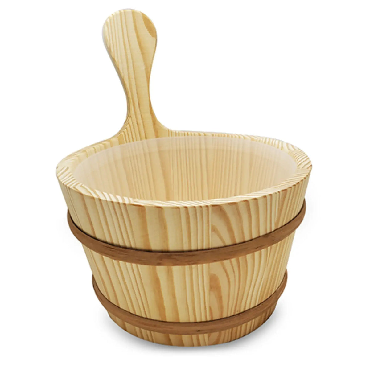 SaunaLife Essentials Set 1 Wood Sauna Bucket and Ladle Set with Sand Timer and White Thermometer SaunaLife