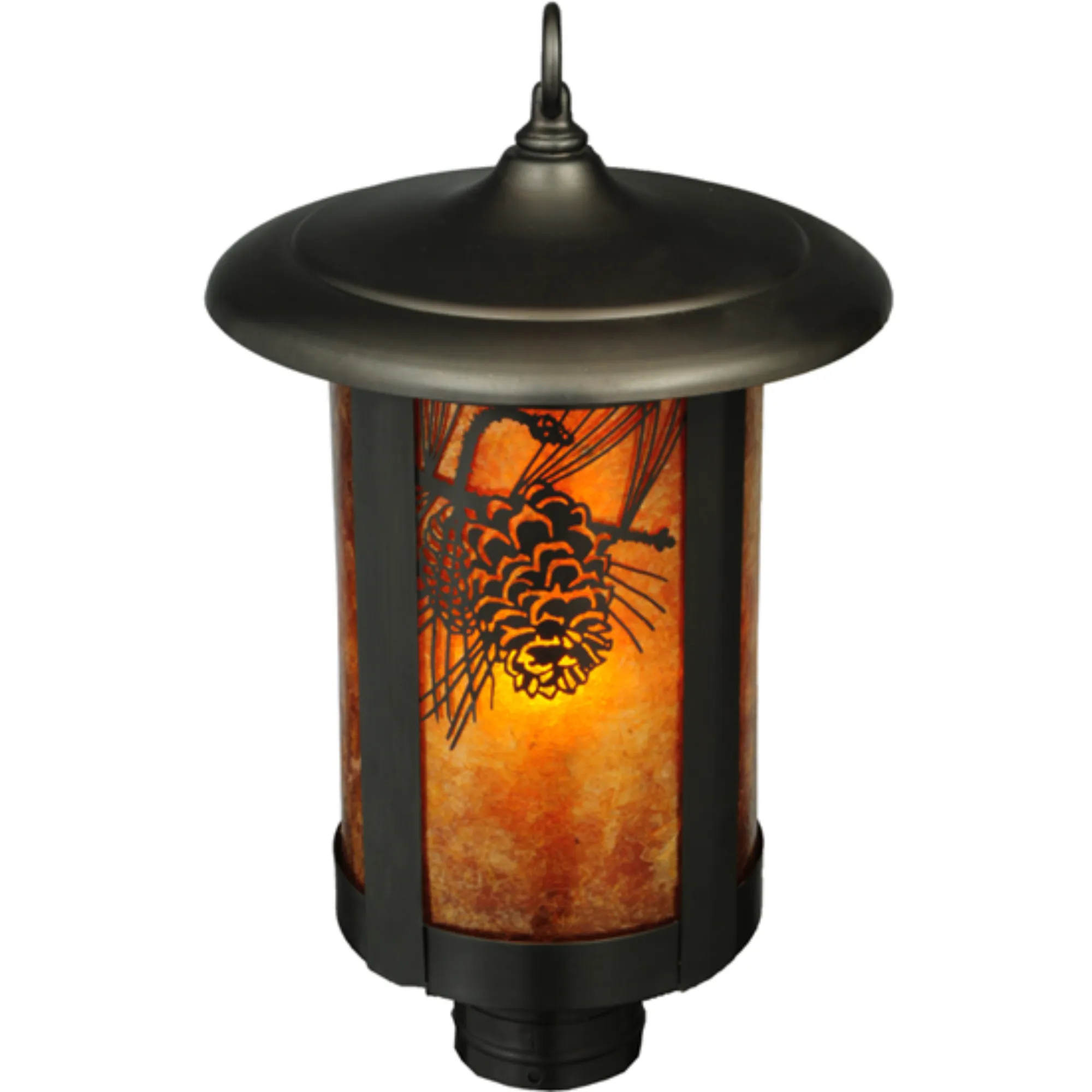 10"W Fulton Winter Pine Post Mount – Craftsman Brown – Amber Mica – Wet-Rated – Meyda Lighting