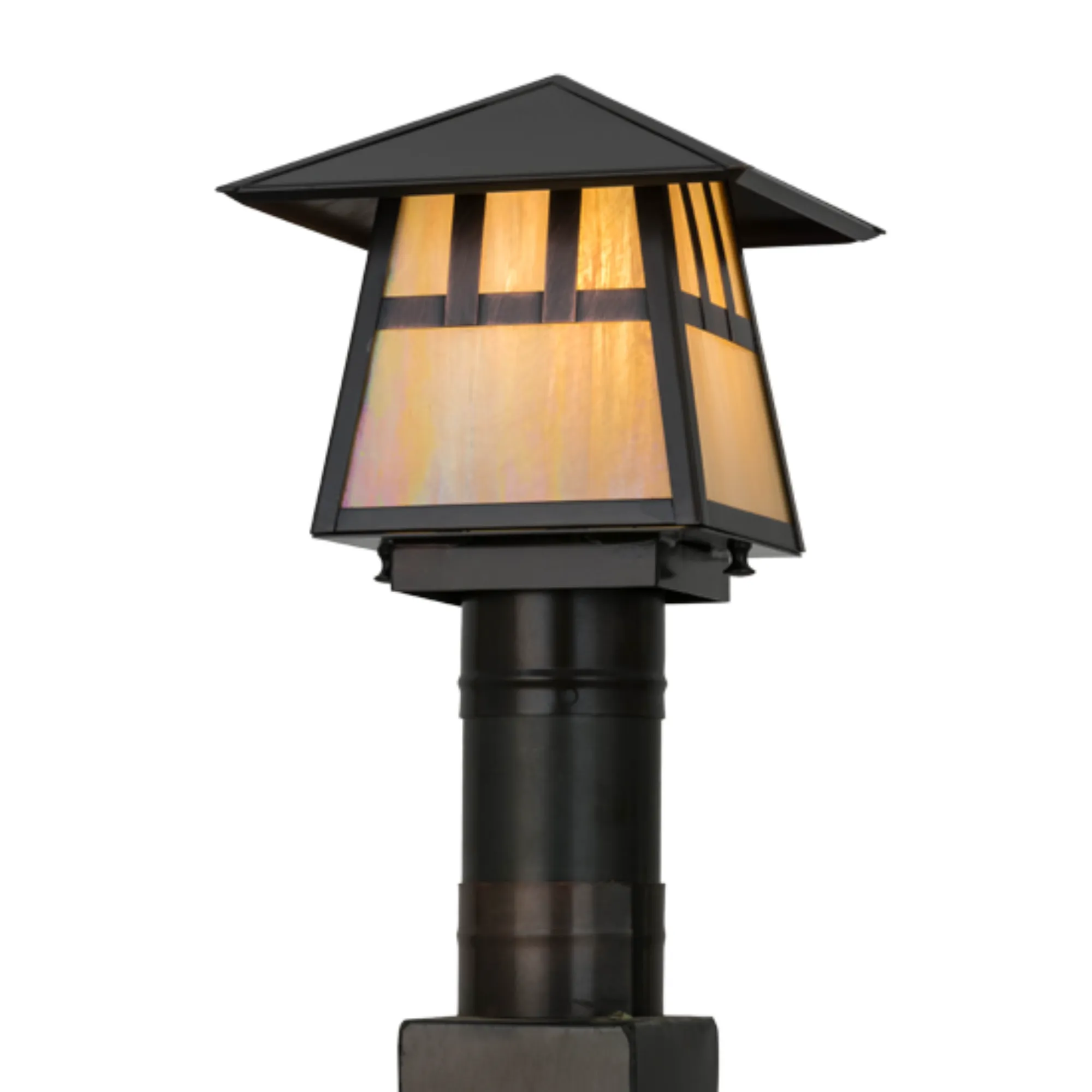 8"Sq Stillwater Double Bar Mission Post Mount – Craftsman Brown – Wet-Rated – Meyda Lighting