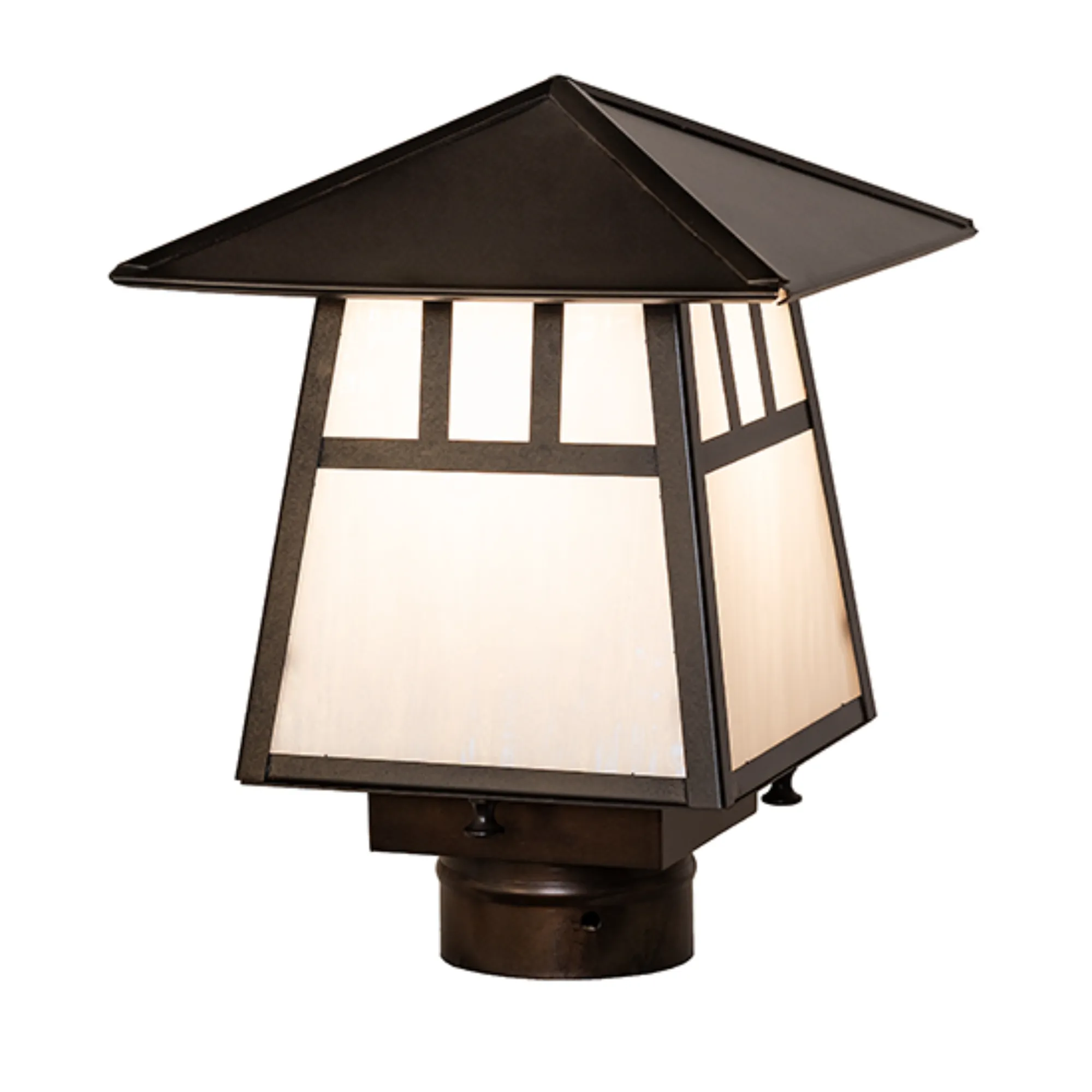 8" Square Stillwater Double Bar Mission Post Mount – Craftsman Brown – Wet-Rated – Meyda Lighting