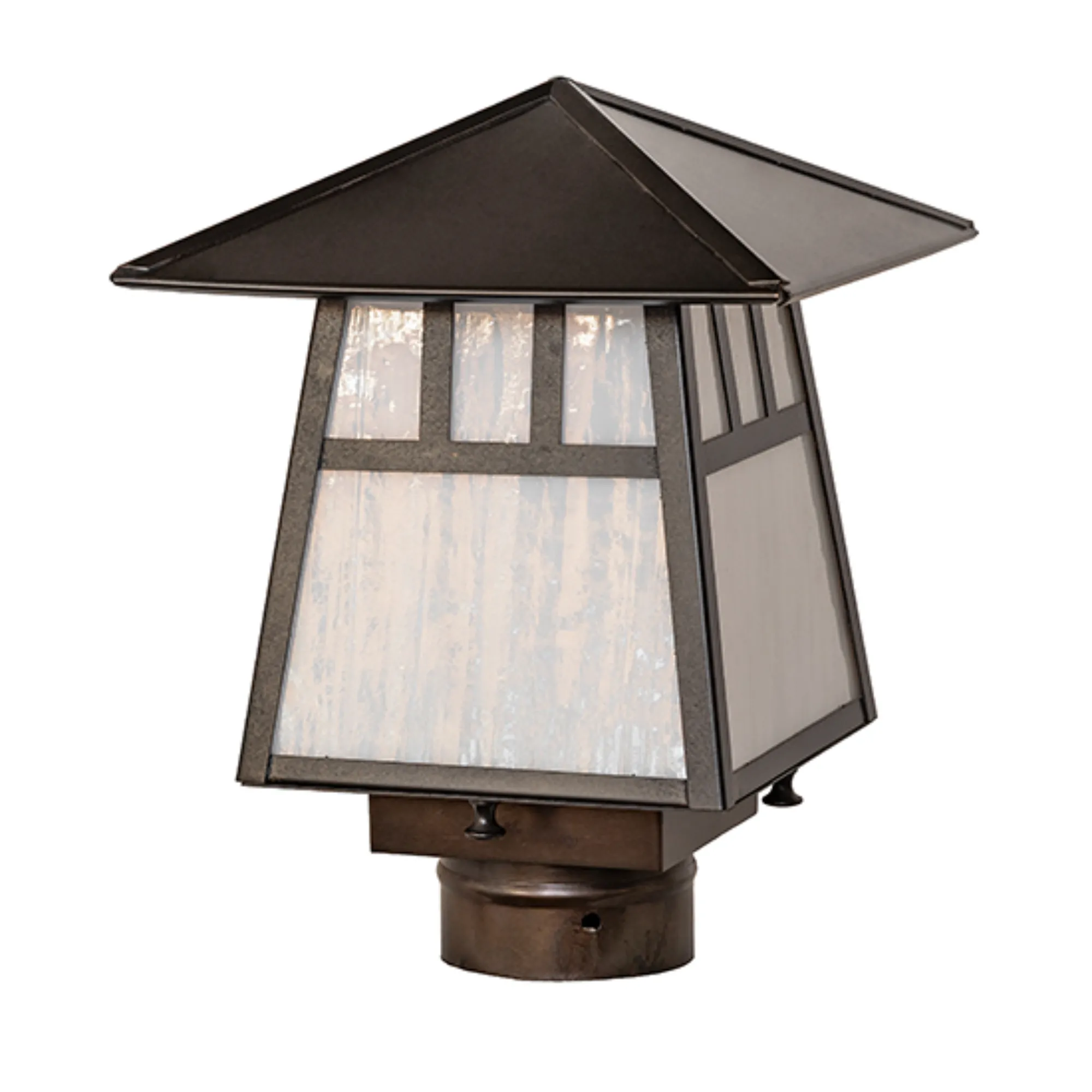 8" Square Stillwater Double Bar Mission Post Mount – Craftsman Brown – Wet-Rated – Meyda Lighting