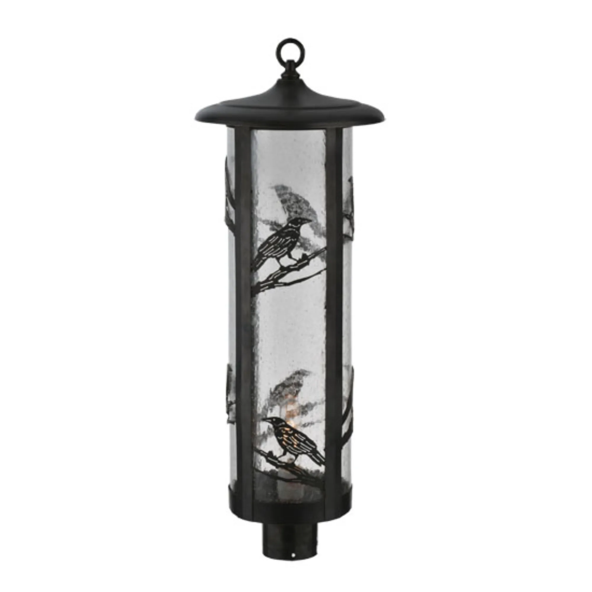 10" Wide Fulton Raven Post Mount – Craftsman Brown – Clear Seeded Glass – Wet-Rated – Meyda Lighting