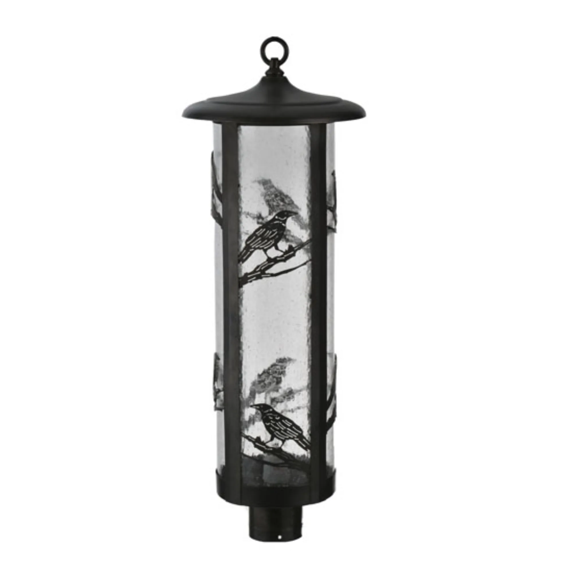 10" Wide Fulton Raven Post Mount – Craftsman Brown – Clear Seeded Glass – Wet-Rated – Meyda Lighting