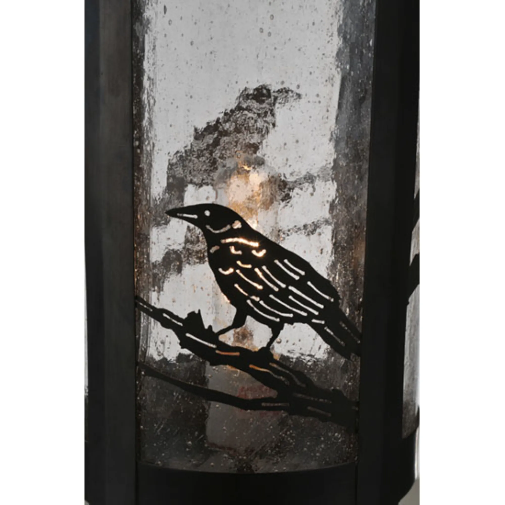 10" Wide Fulton Raven Post Mount – Craftsman Brown – Clear Seeded Glass – Wet-Rated – Meyda Lighting