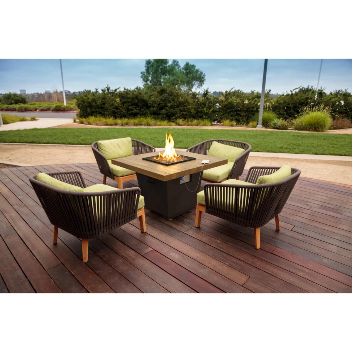 American Fyre Designs Cosmopolitan Square 36" Reclaimed Wood and GFRC Gas Fire Pit Table American Fyre Designs