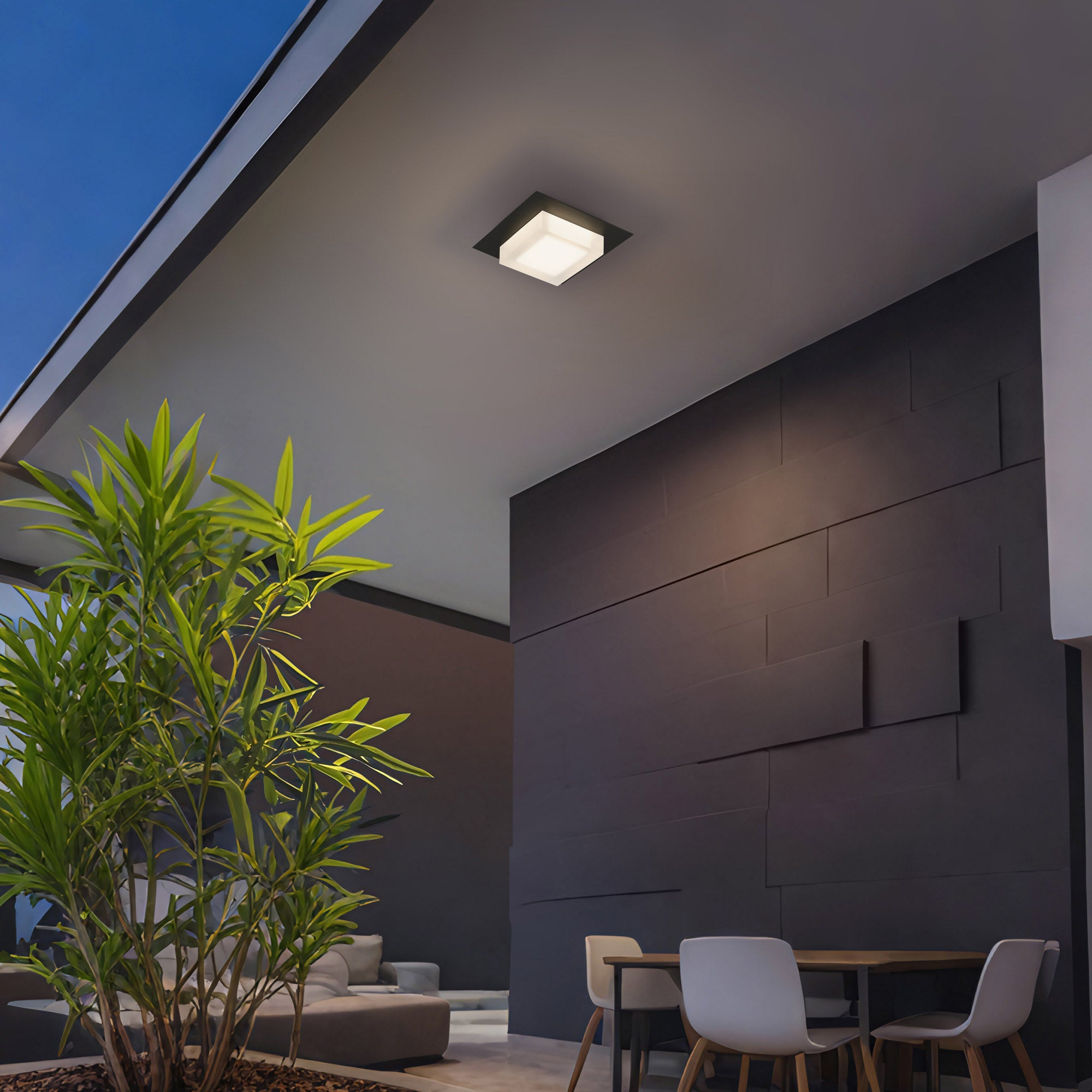 Alteck Foursquare 8-Inch Black 3-CCT LED Outdoor Flush Mount Light - AFM0014-3CCT-W-BK - Application Exterior Image