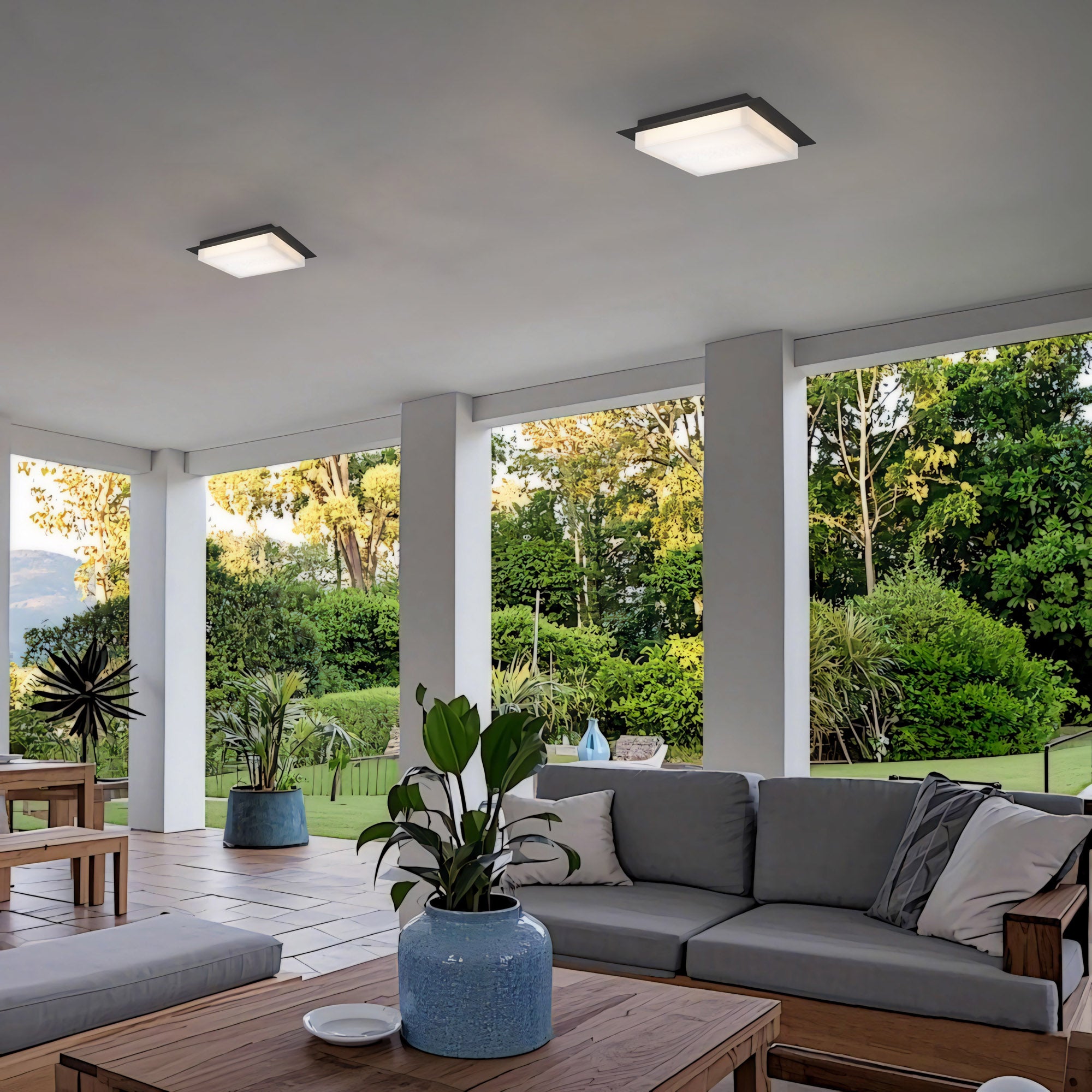 Alteck Foursquare 14-Inch Black 3-CCT LED Outdoor Flush Mount Light - AFM0015-3CCT-W-BK - Application Exterior Image