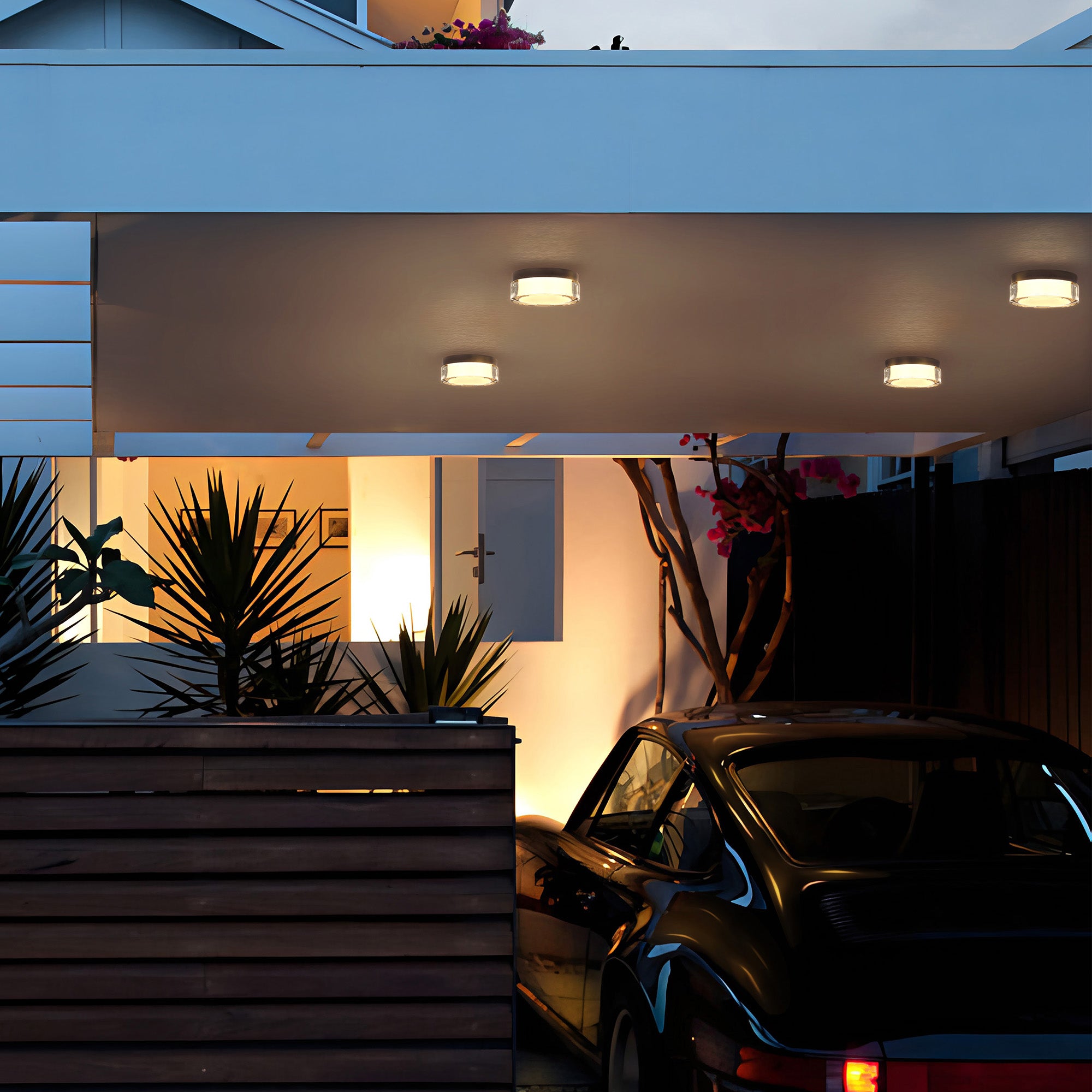 Alteck Sunspot 6-Inch Black 3-CCT LED Outdoor Flush Mount Light - AFM0016-3CCT-W-BK - Application Exterior Image