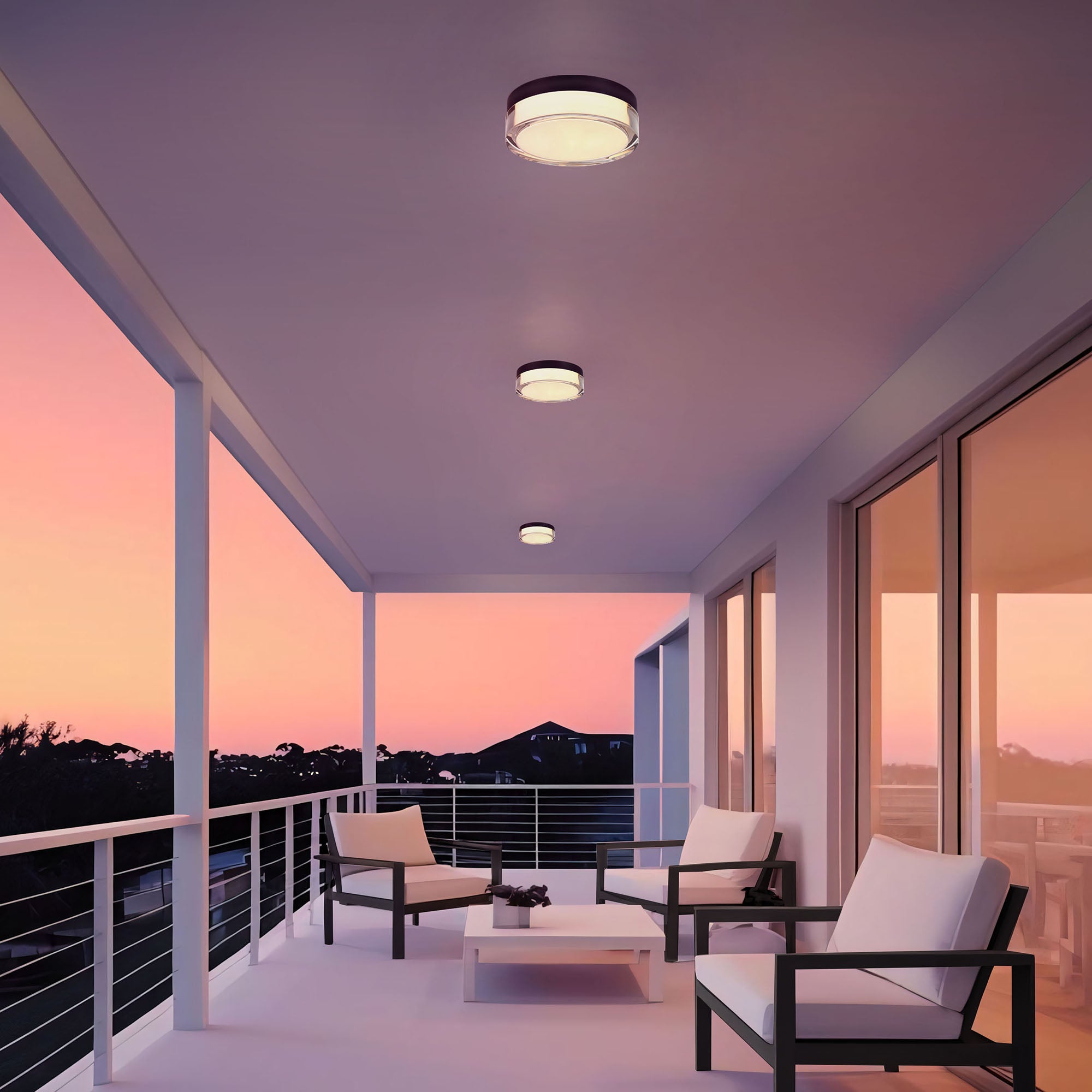 Alteck Sunspot 9-Inch Black 3-CCT LED Outdoor Flush Mount Light - AFM0017-3CCT-W-BK - Application Exterior Image