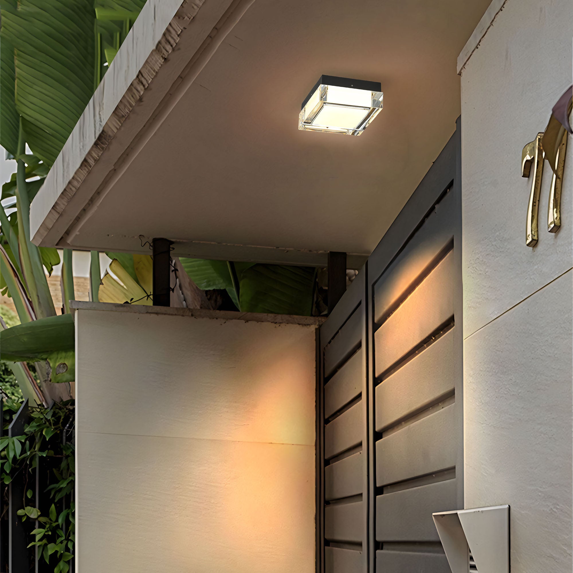 Alteck Box 5-Inch Black 3-CCT LED Outdoor Flush Mount Light - AFM0019-3CCT-W-BK - Application Exterior Image