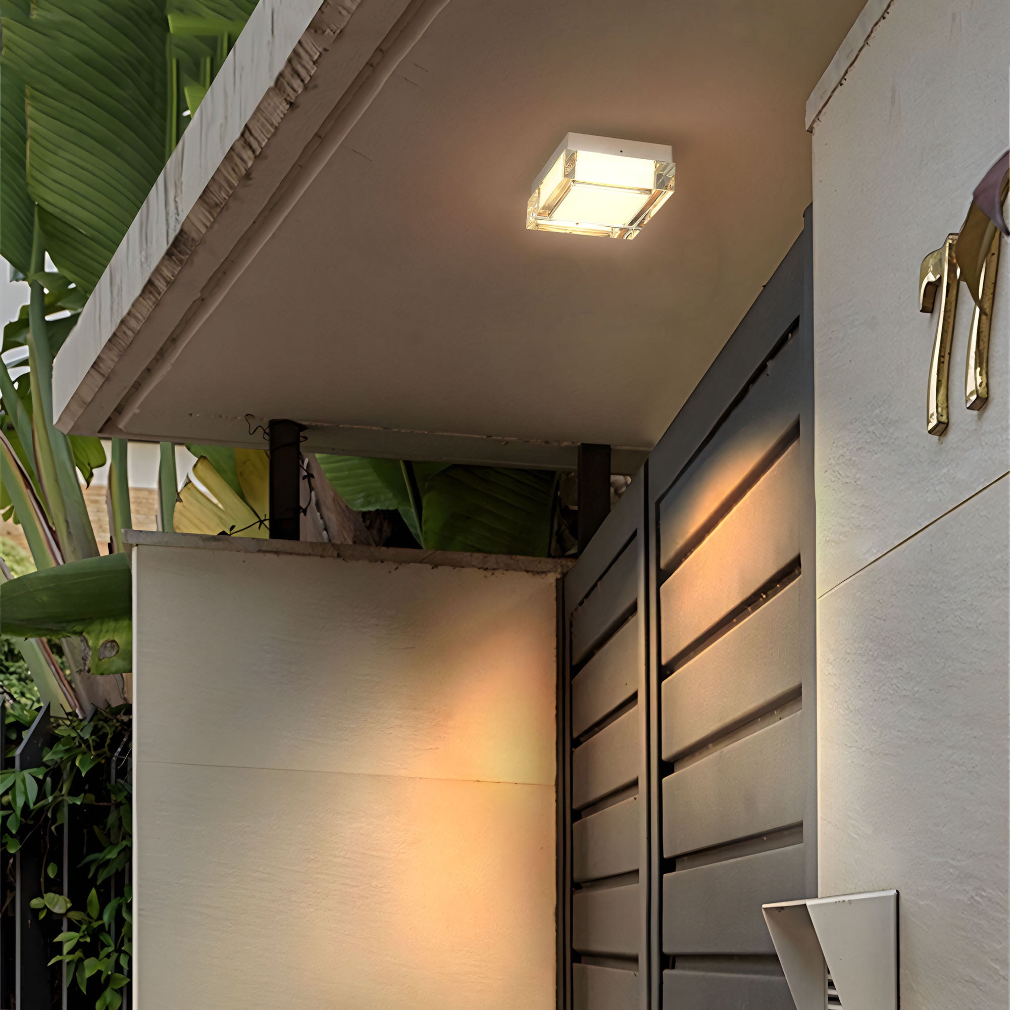 Alteck Box 5-Inch Stainless Steel 3-CCT LED Outdoor Flush Mount Light - AFM0019-3CCT-W-BSS - Application Exterior Image
