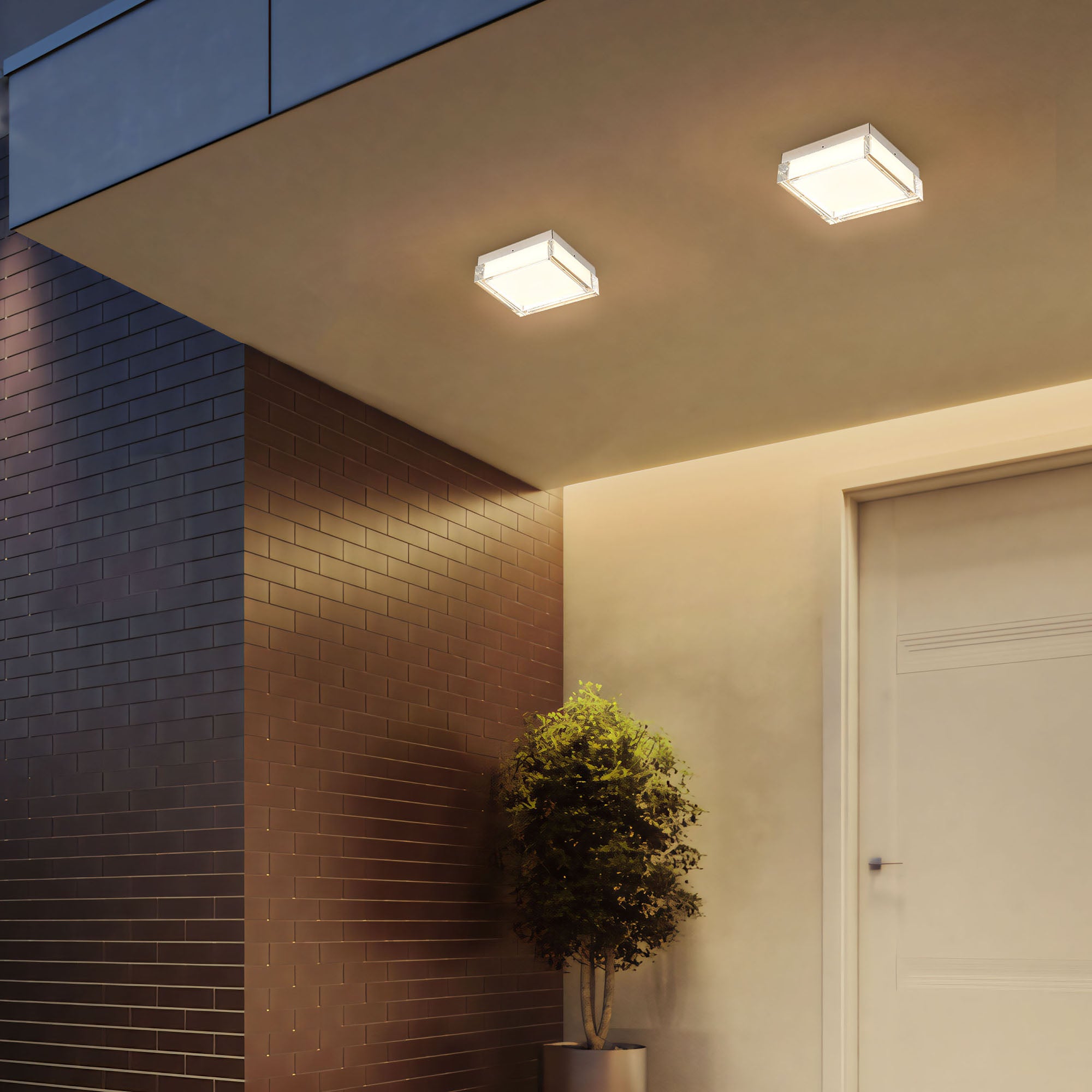 Alteck Box 8-Inch Stainless Steel 3-CCT LED Outdoor Flush Mount Light - AFM0020-3CCT-W-BSS - Application Exterior Image