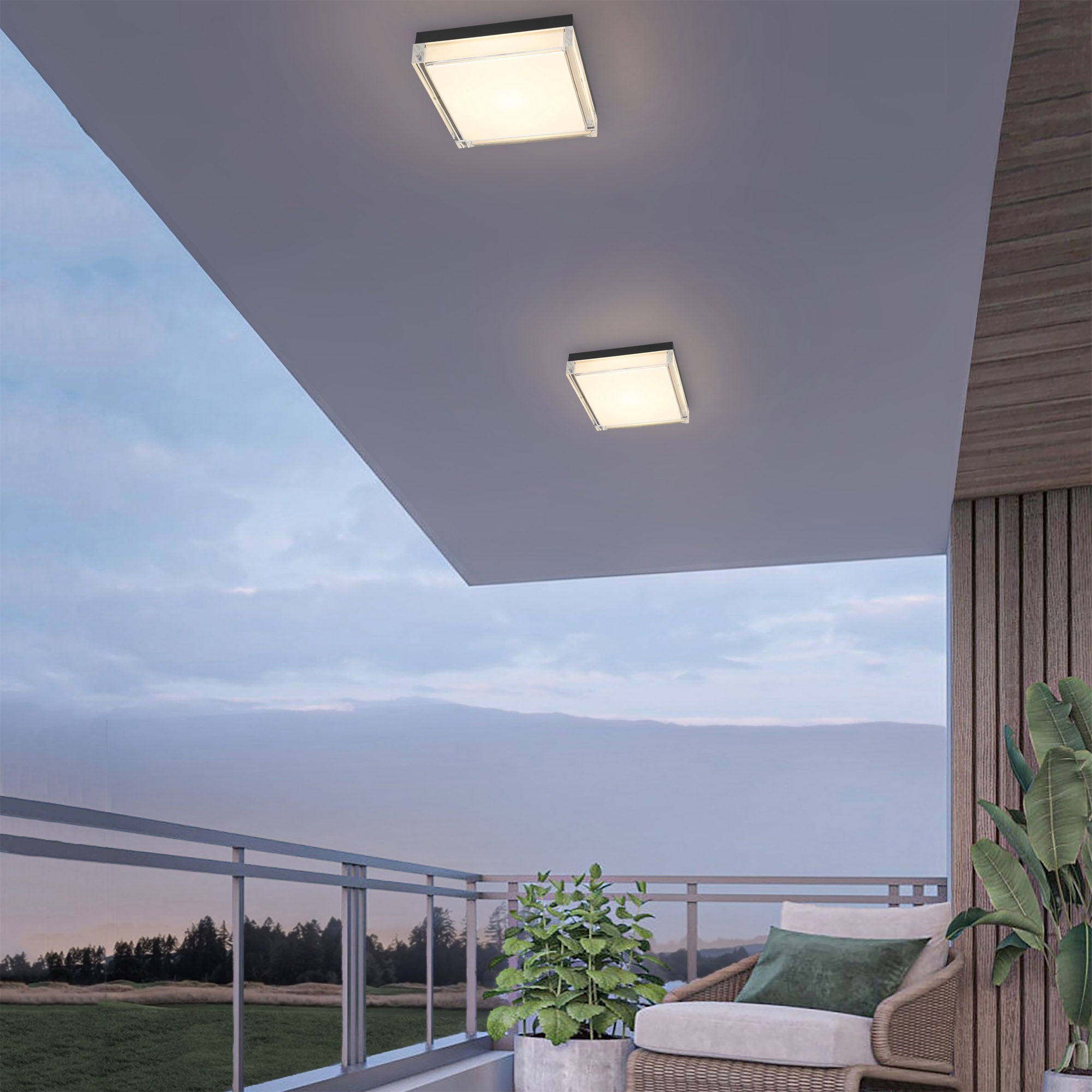 Alteck Box 11-Inch Black 3-CCT LED Outdoor Flush Mount Light - AFM0021-3CCT-W-BK - Application Exterior Image