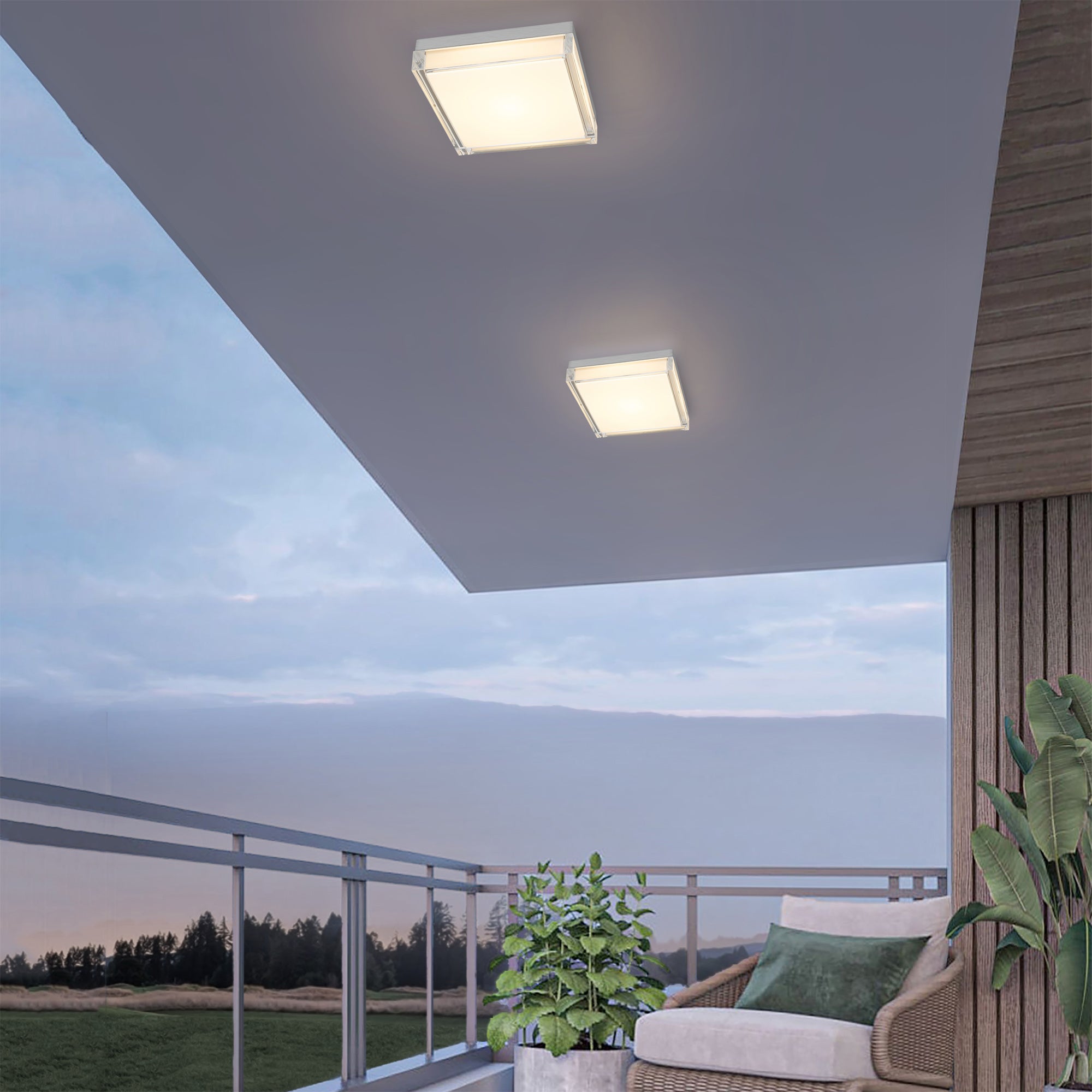 Alteck Box 11-Inch Stainless Steel 3-CCT LED Outdoor Flush Mount Light - AFM0021-3CCT-W-BSS - Application Exterior Image