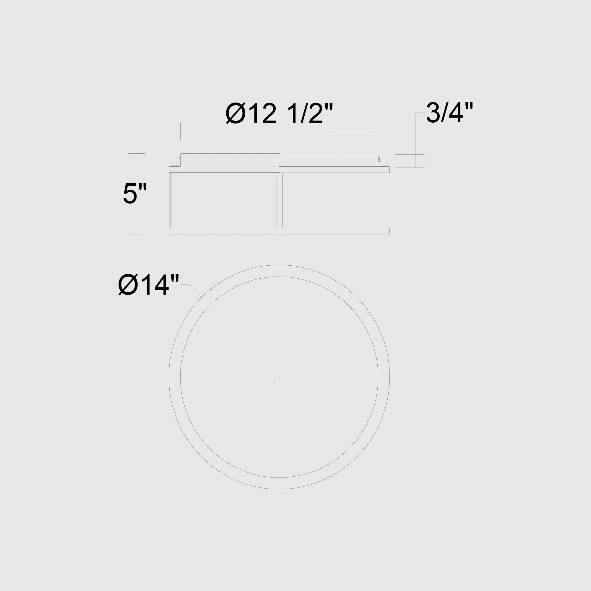Alteck Panel Round 14-Inch Black 3-CCT LED Outdoor Flush Mount Light - AFM0023-3CCT-W-BK - Line Drawing