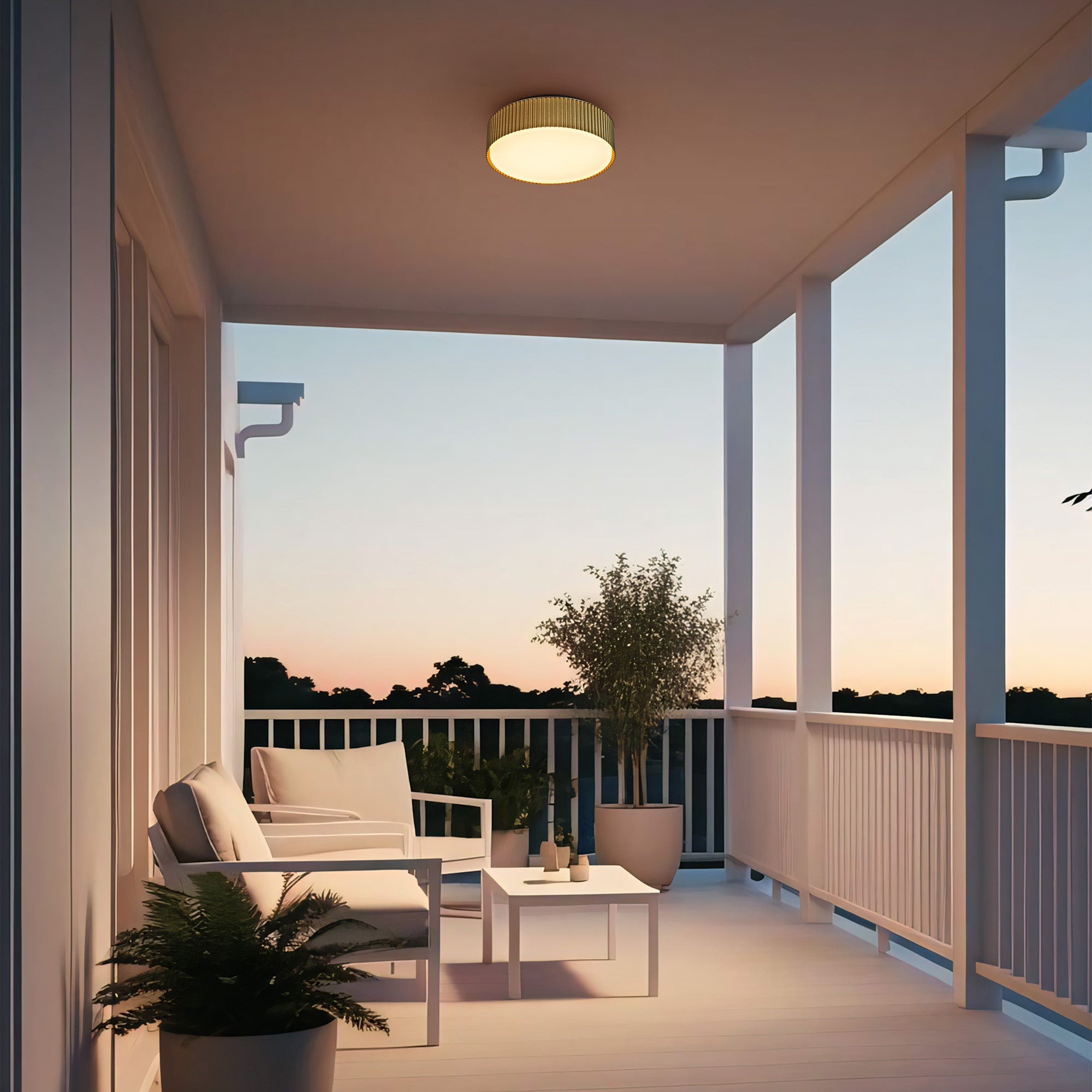 Alteck CHANNEL 9-Inch Black LED Outdoor Flush Mount Light - AFM0064-5CCT-W-BK/PB - Application Exterior Image