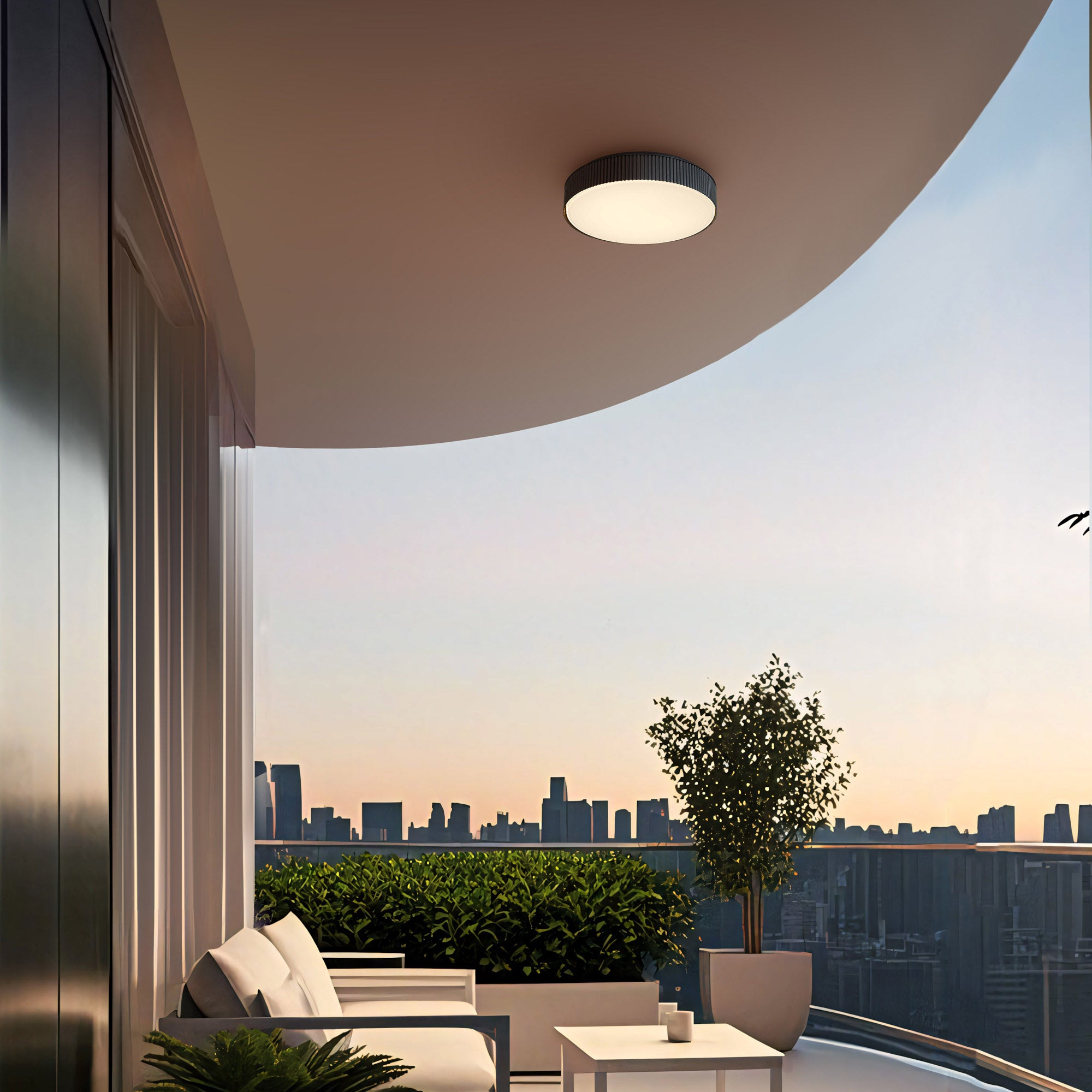 Alteck CHANNEL 13-Inch Black LED Outdoor Flush Mount Light - AFM0065-5CCT-W-BK - Application Exterior Image