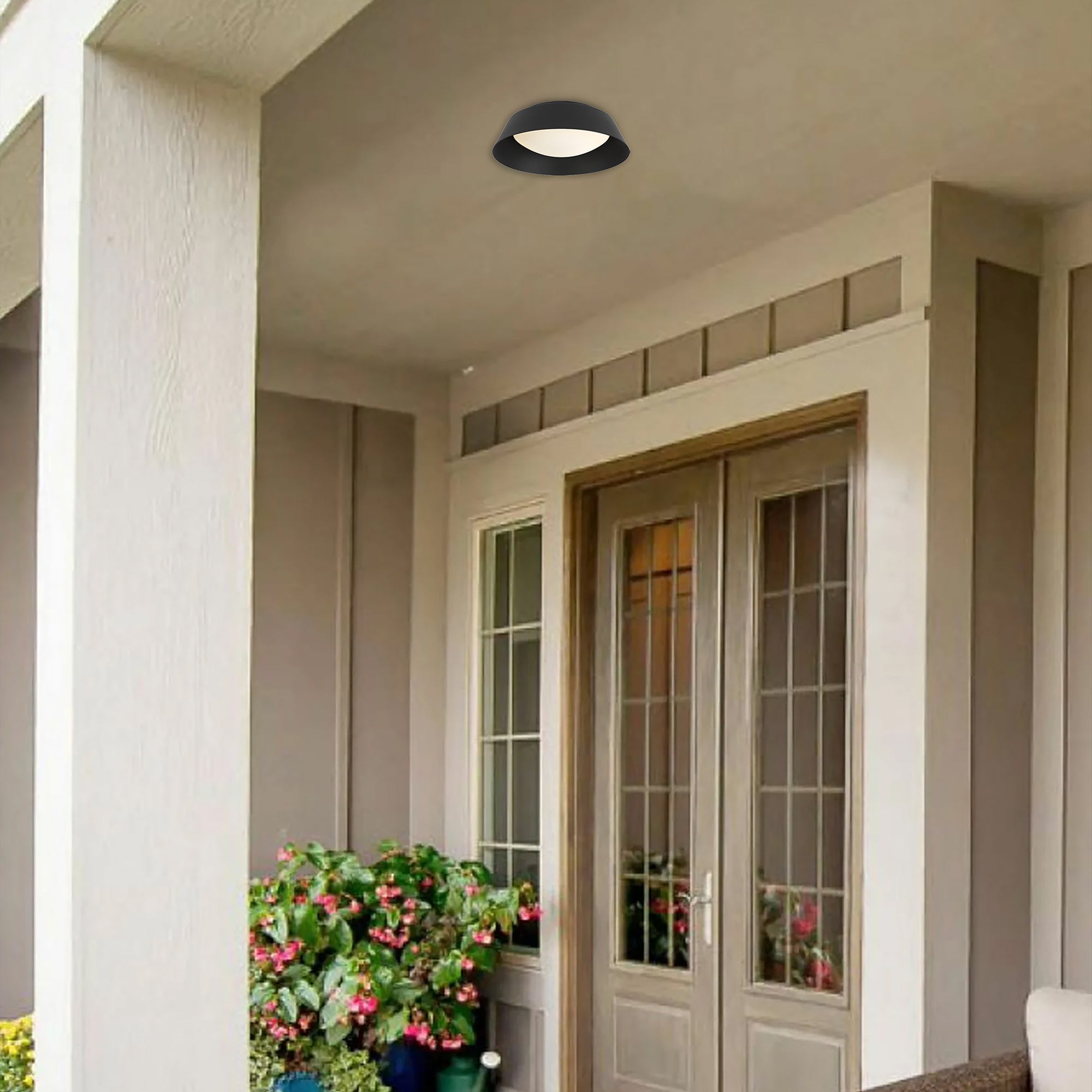 Alteck Pez 11-Inch Black LED Outdoor Flush Mount Light - AFM0066-5CCT-W-BK - Application Exterior Image