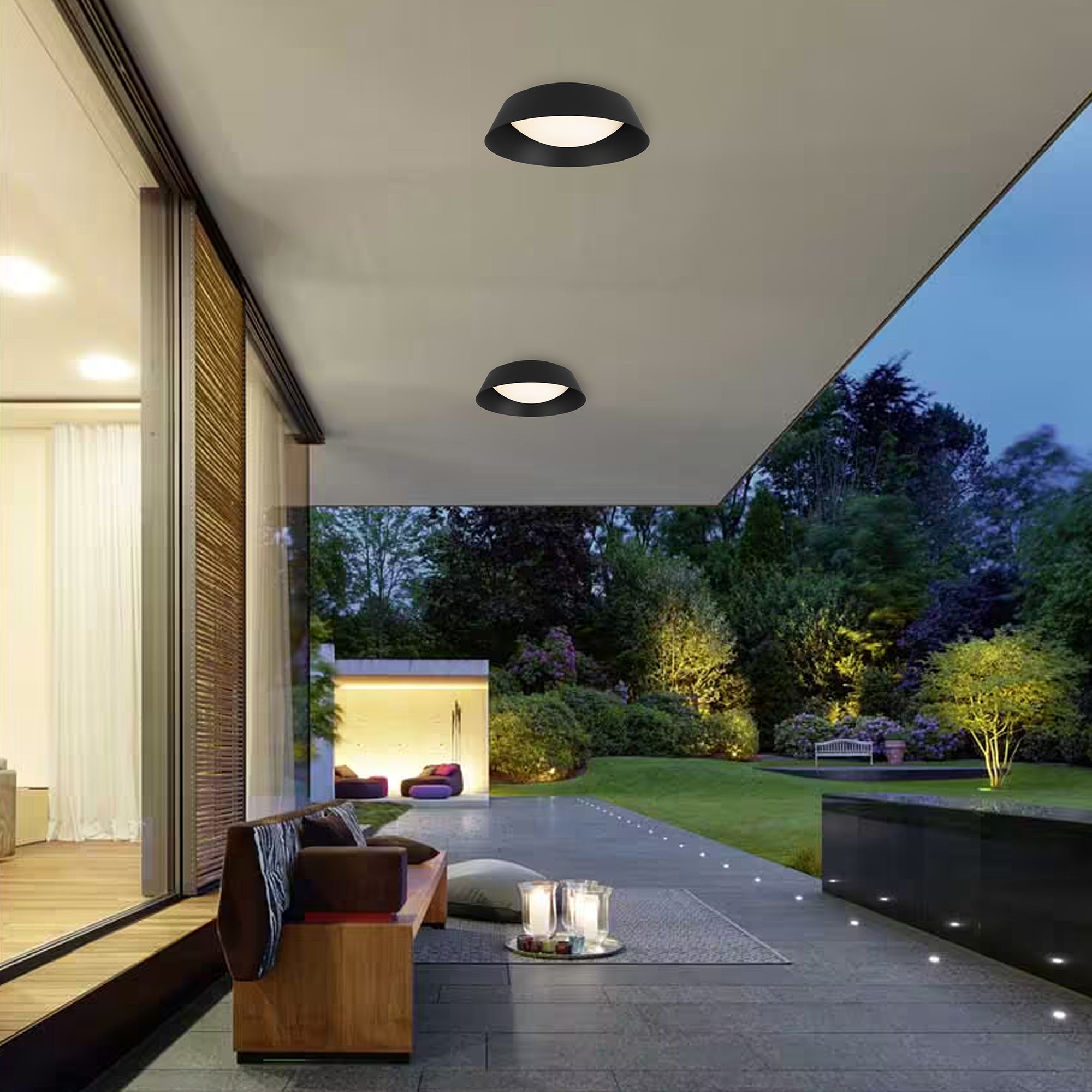 Alteck Pez 15-Inch Black LED Outdoor Flush Mount Light - AFM0067-5CCT-W-BK - Application Exterior Image