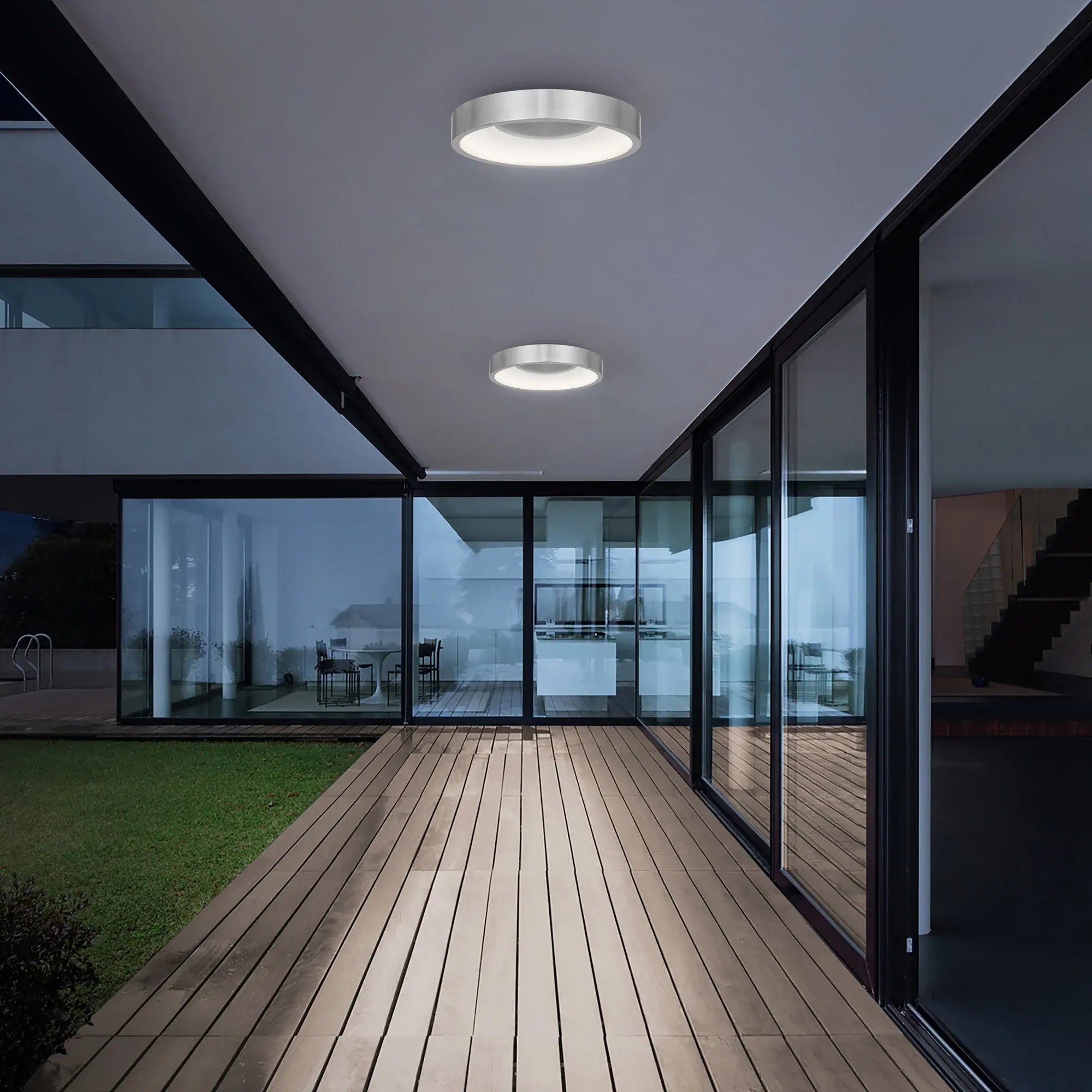 Alteck Stellar 14-Inch Brushed Aluminum 5-CCT LED Outdoor Flush Mount - Wet Rated - AFM0069-5CCT-W-BA Alteck